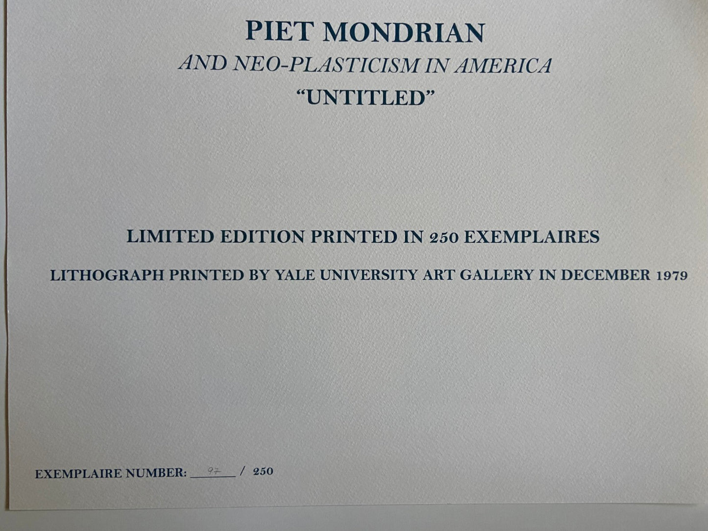 Piet Mondrian Lithograph Yale 1979 Numbered Published 250 Ex