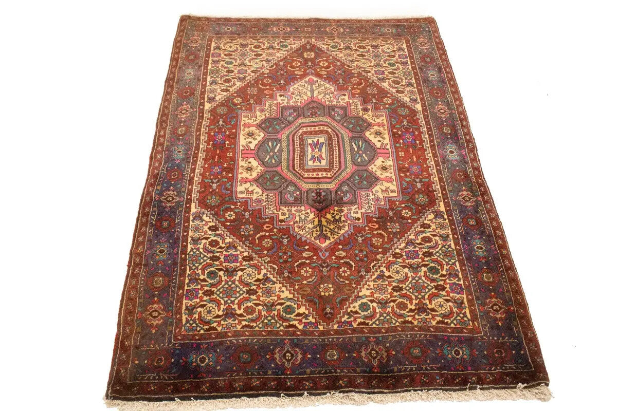 Vintage Handmade Oriental Rug Geometric Floral