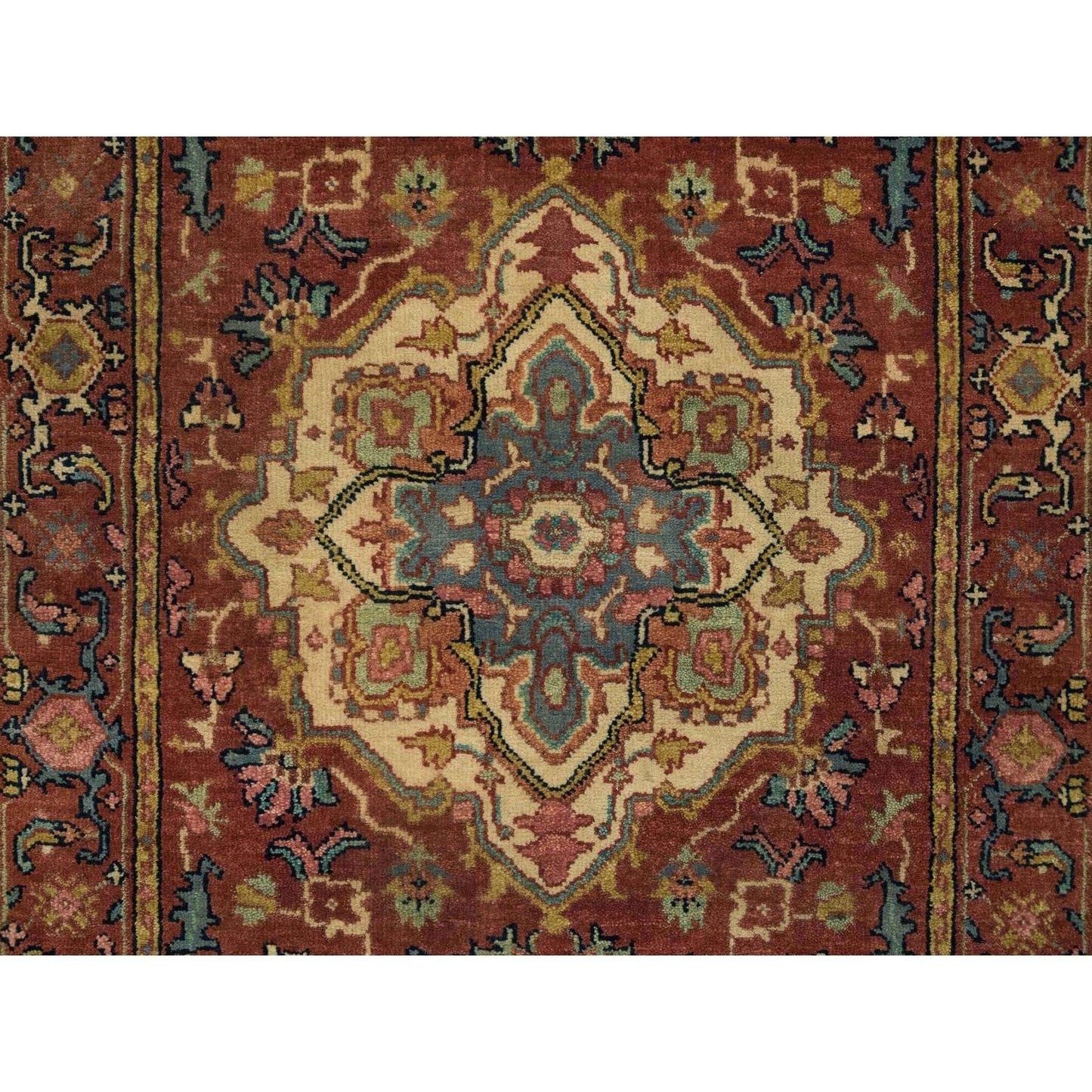 2'7"X16'2" Red Hand Knotted Heris Re-Creation Soft Wool Xl Runner Rug