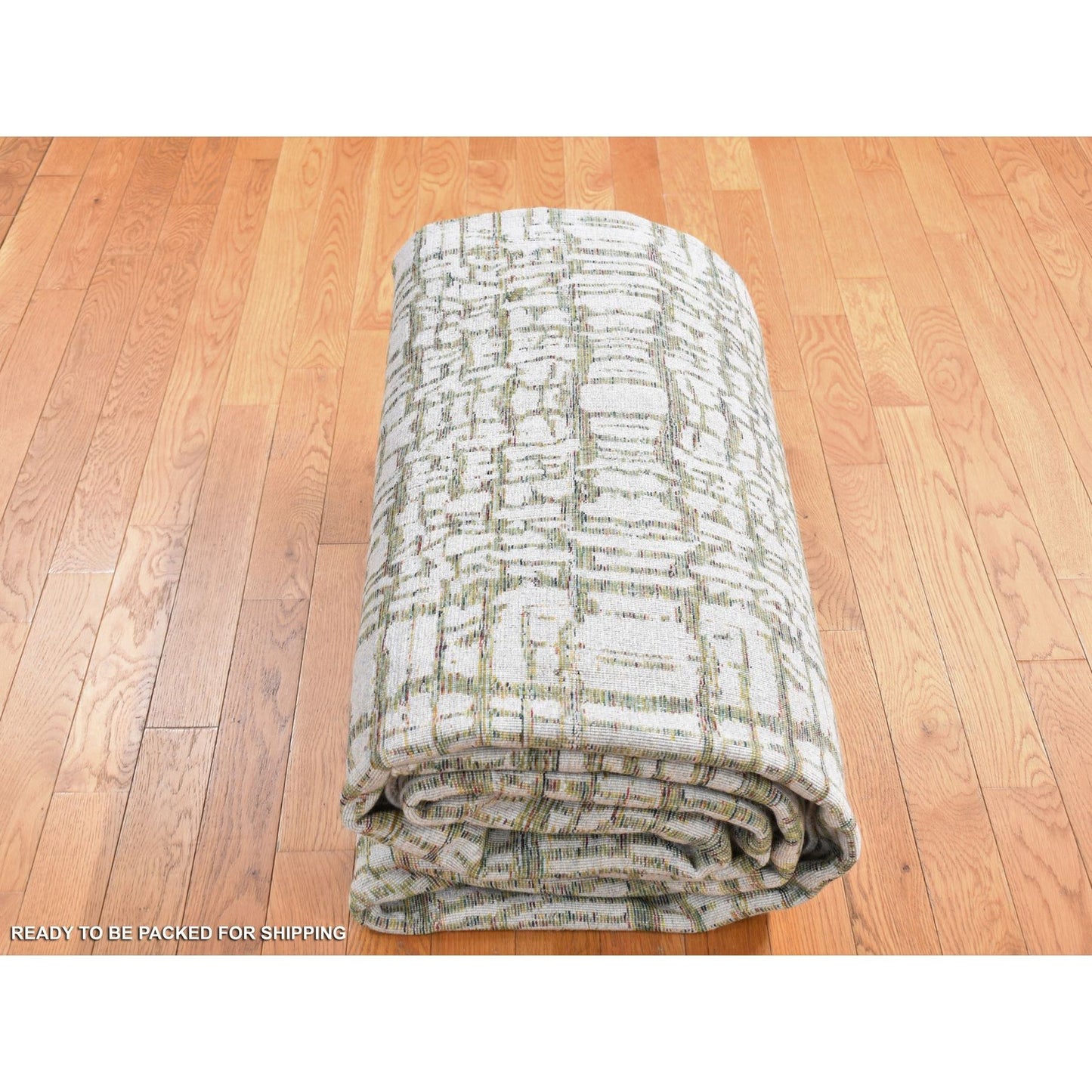 9'2"X11'8" Gray Jacquard Hand Loomed Modern Wool/Silk Hand Knotted Rug