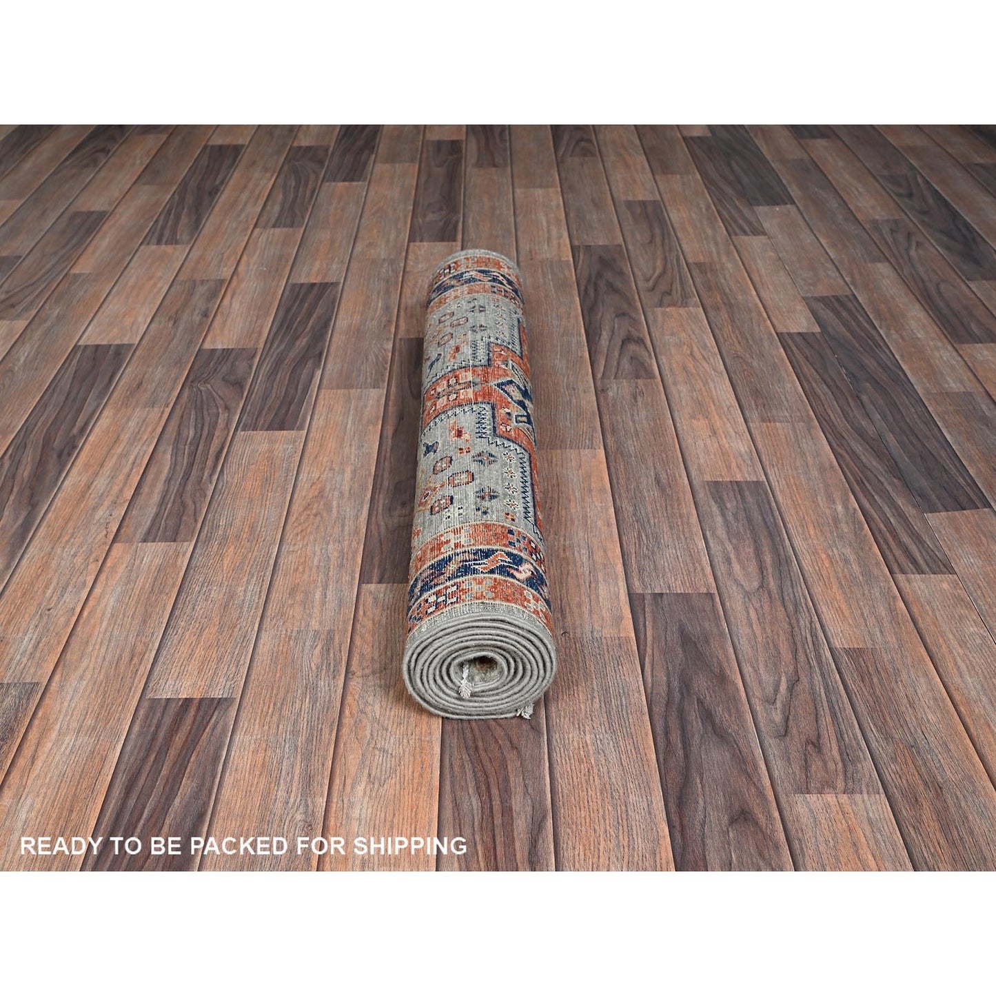 2'9"X7'6" Pastel Gray Caucasian Design Soft Wool Hand Knotted Runner Rug