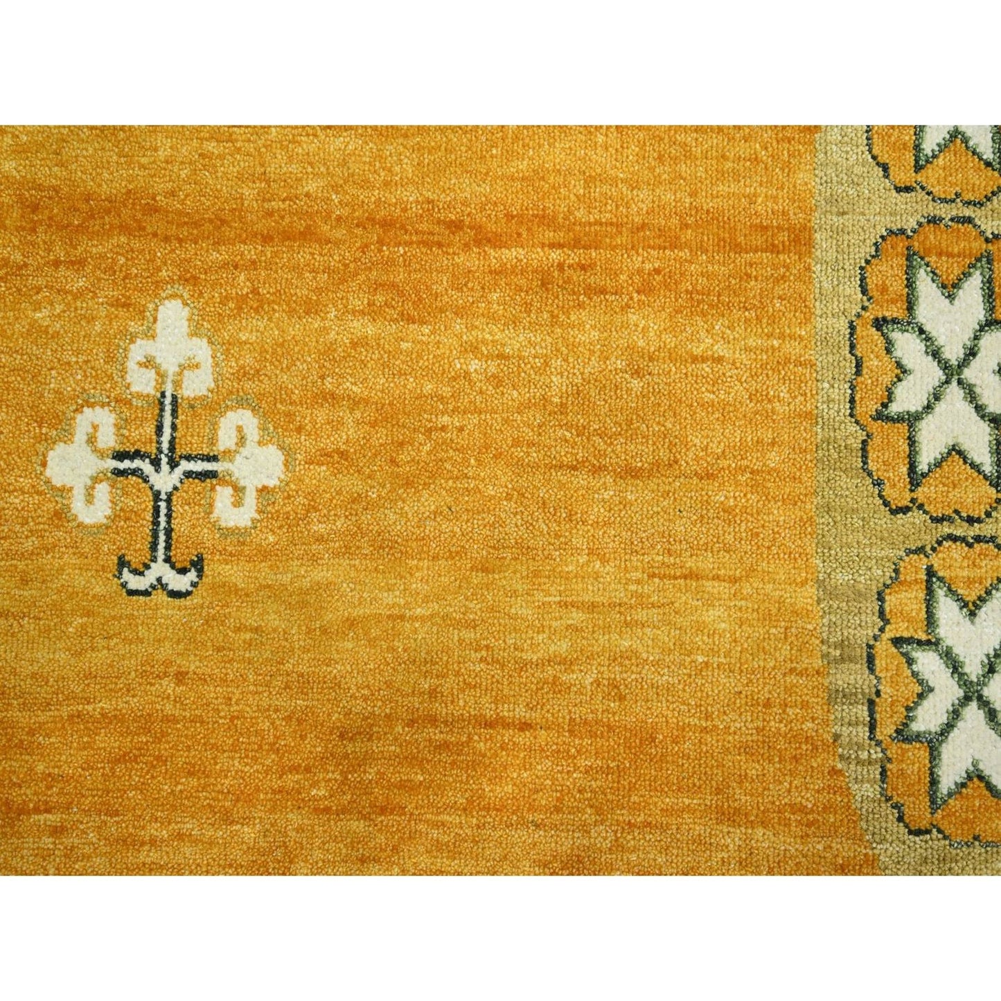 9'X12'4" Golden Yellow Khotan Design Hand Knotted 100% Wool Oriental Rug
