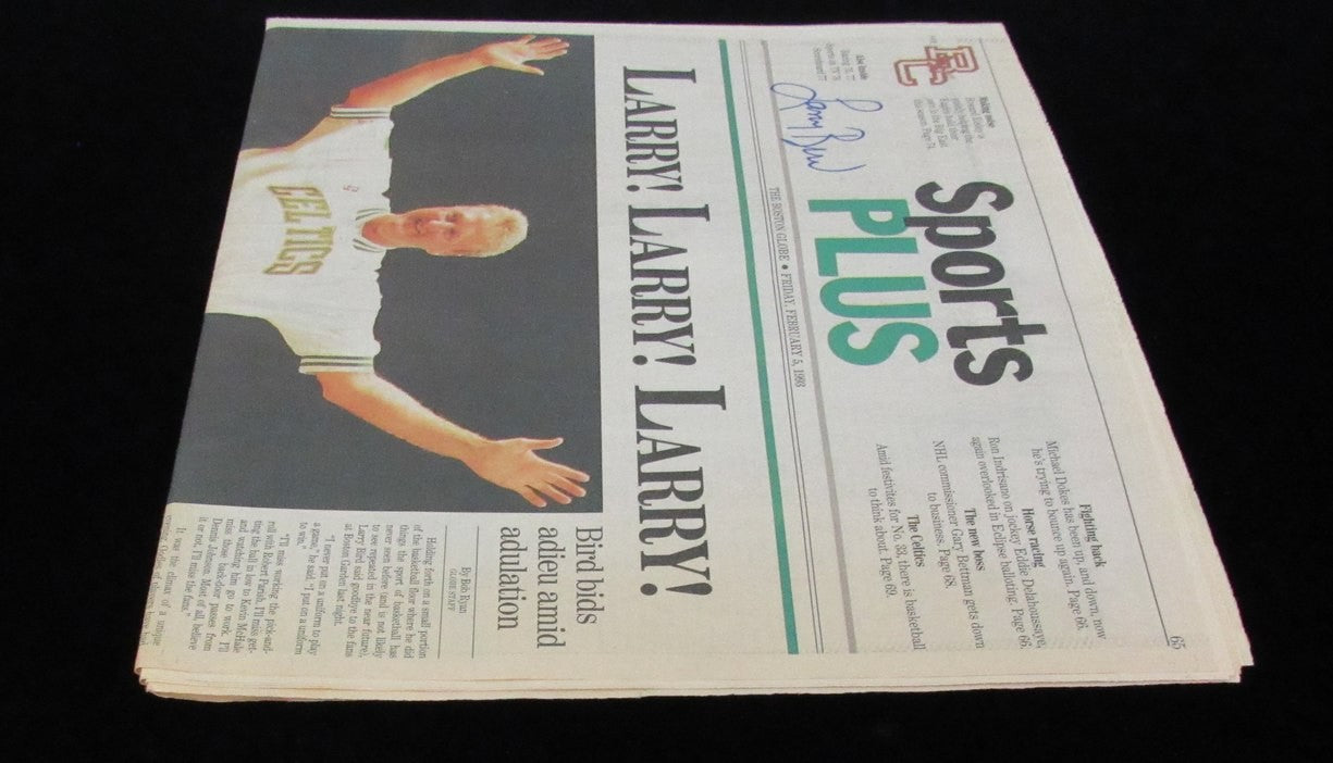 Larry Bird Hof Signed/Auto 2/5/1993 The Boston Globe Boston Celtics Jsa 189313