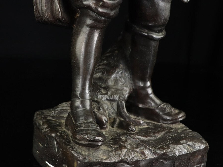 Auguste Moreau 1900S Antique French Bronze Statue - Little Hunter 20In Tall