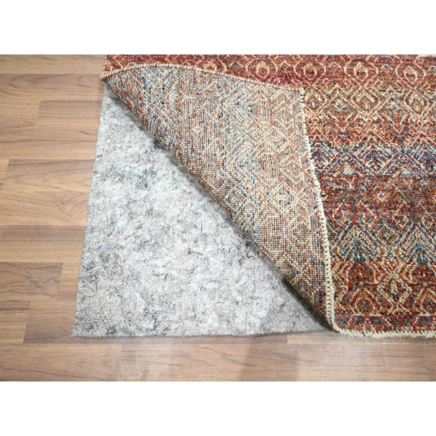2'7"X10' Red Small Geometric Design Soft Wool Hand Knotted Runner Rug