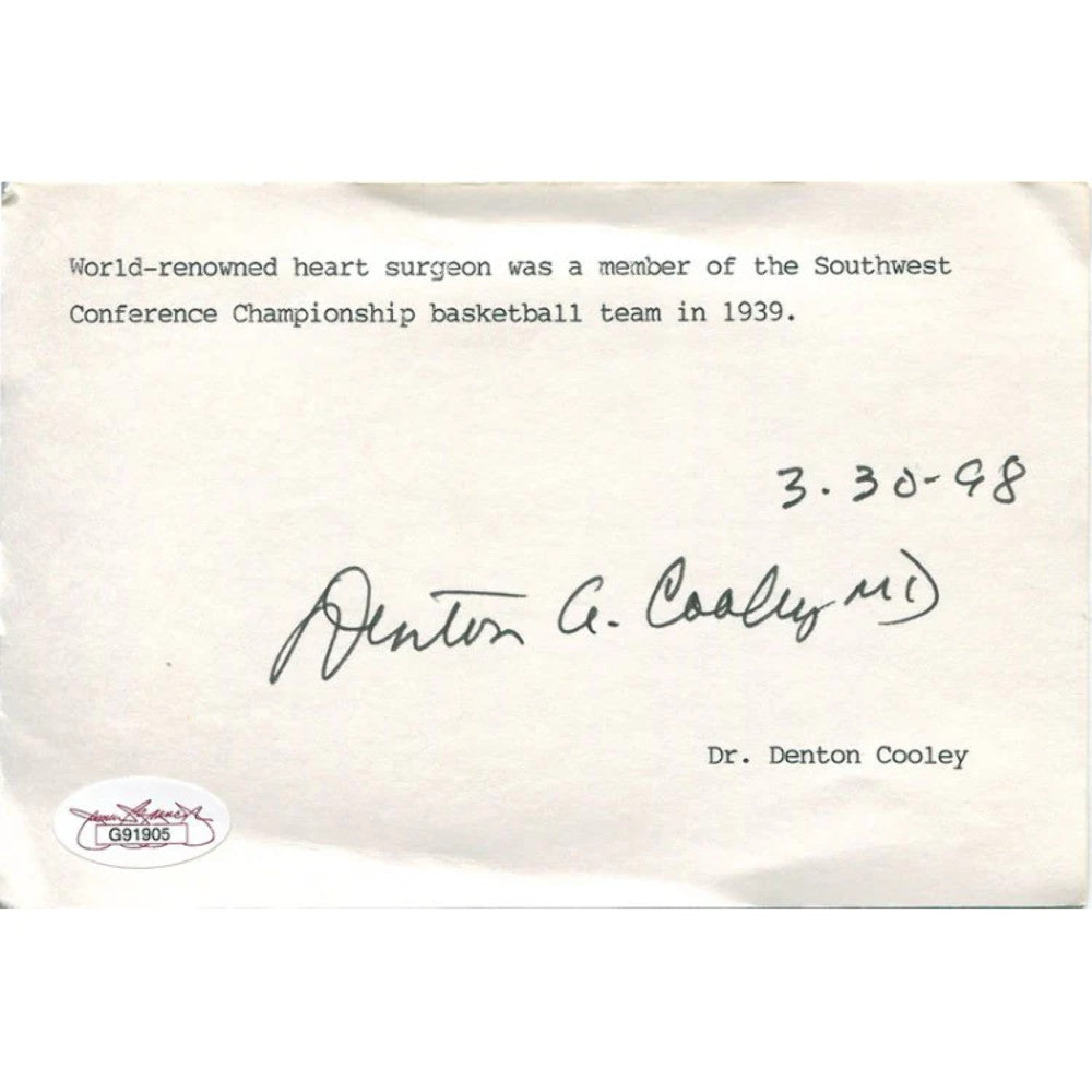 Dr Denton A Cooley Signed 4X6 Card