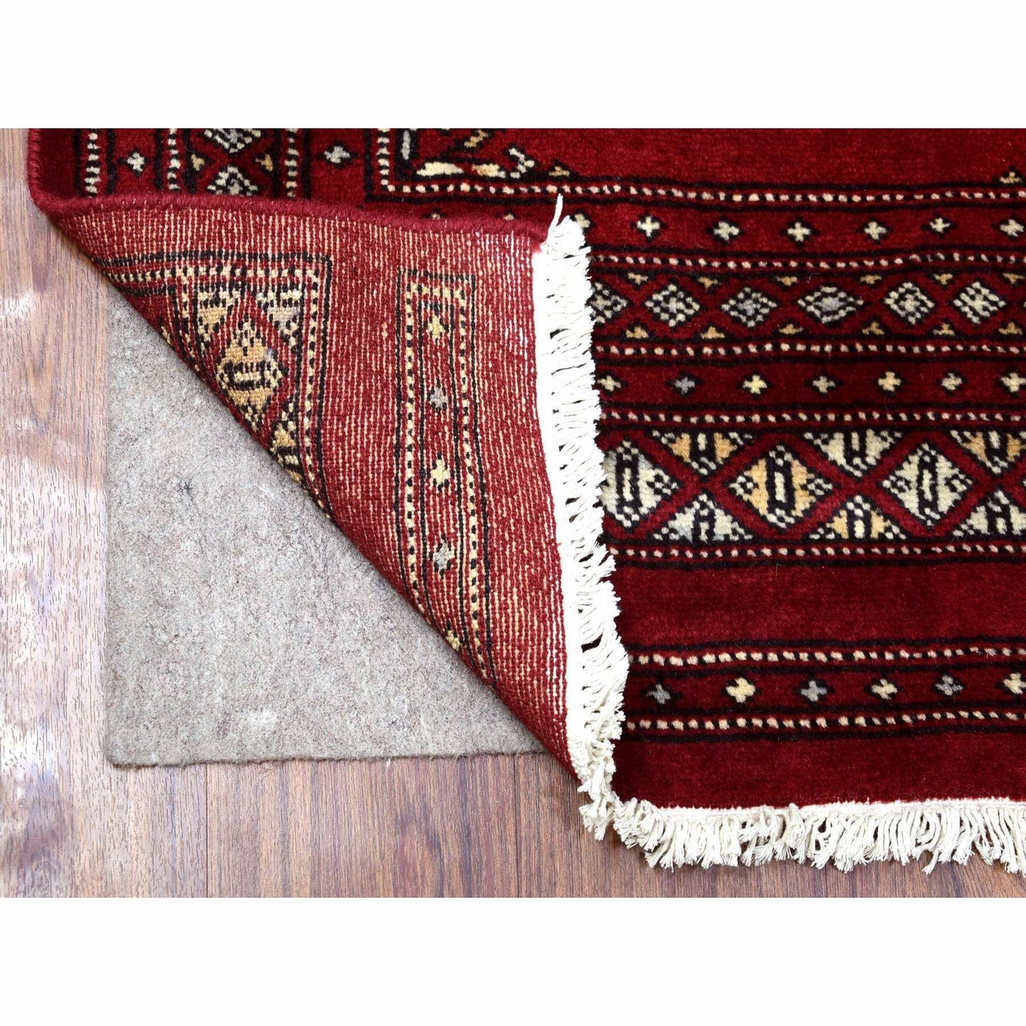 2'6"X9'1" Mori Bokara Deep And Rich Red Soft Wool Hand Knotted Runner Rug