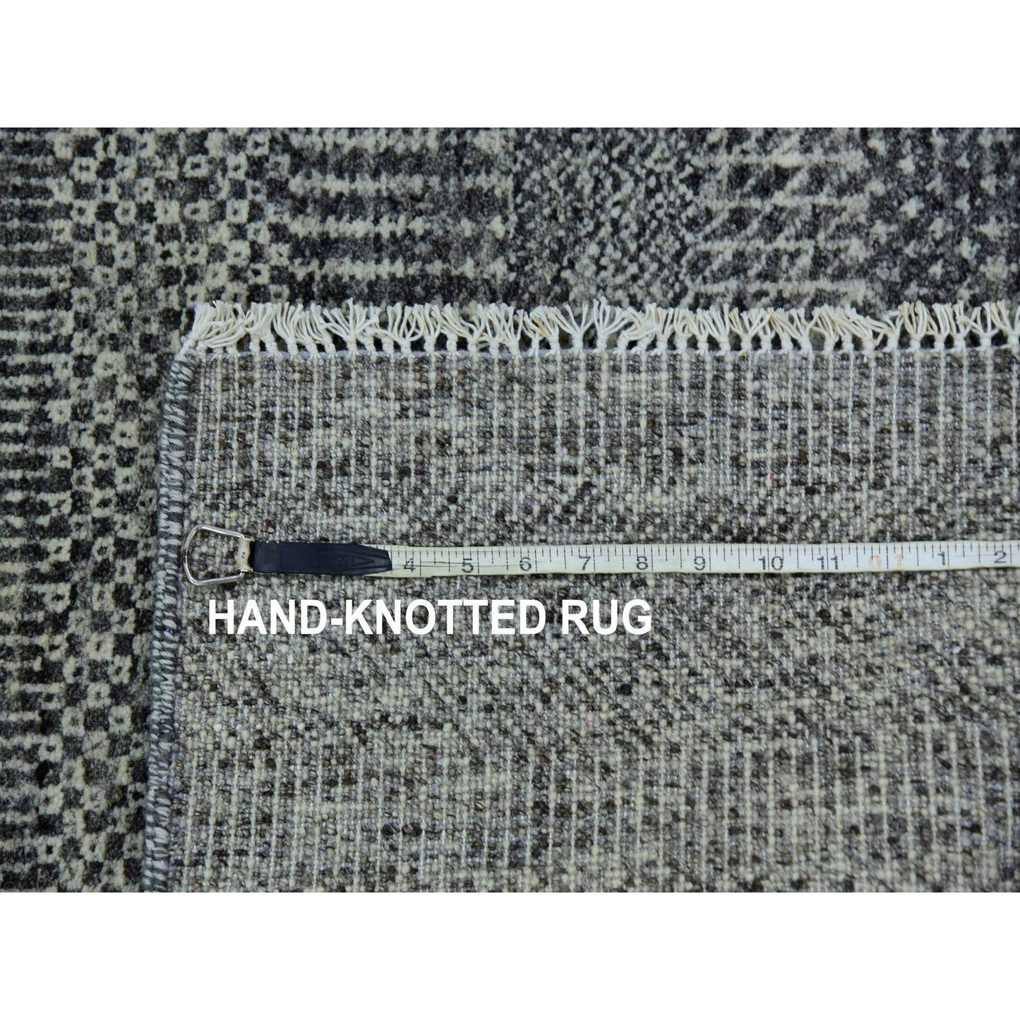 2'7"X11'8" Flint Gray Hand Knotted Grass Design Undyed Wool Runner Rug