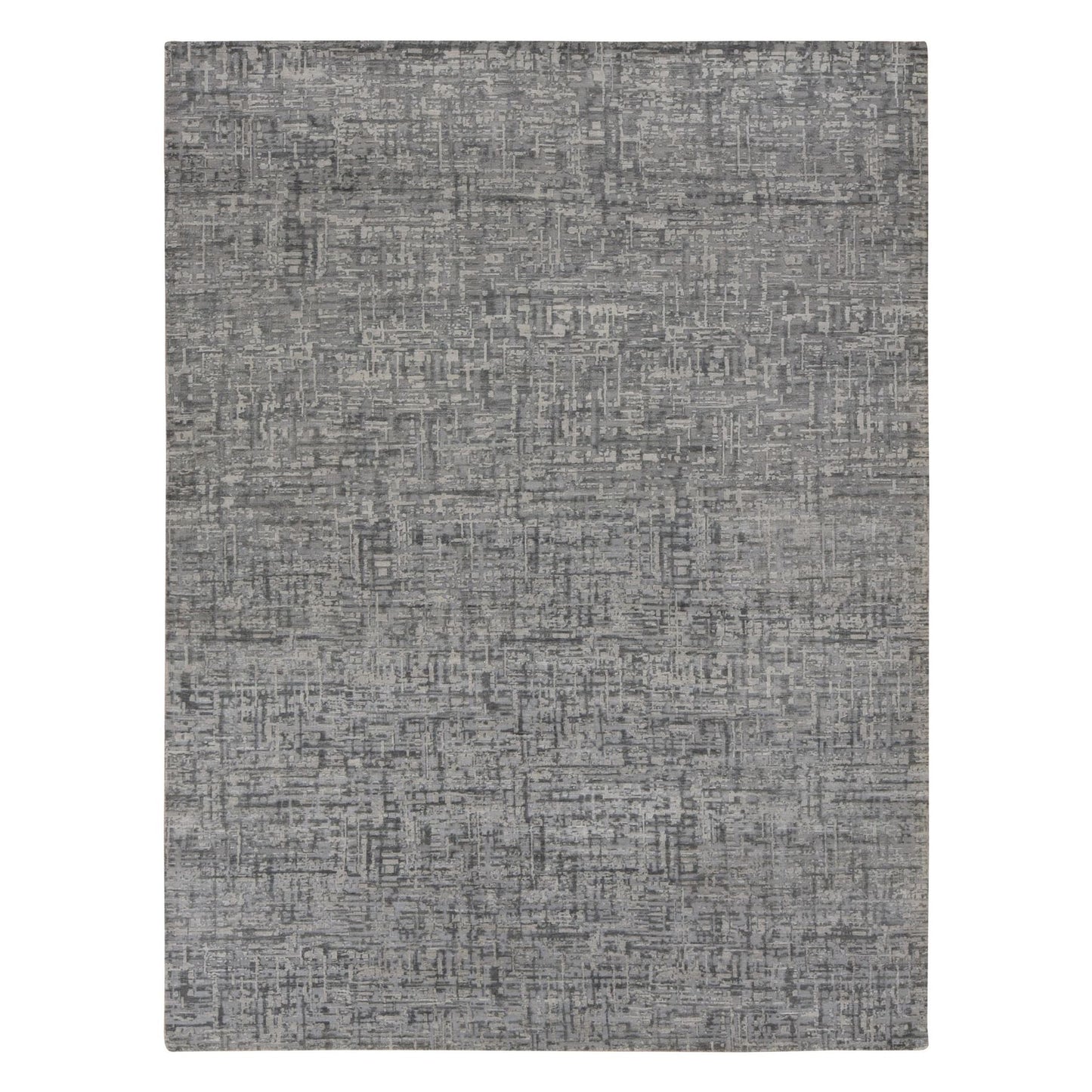 9'2"X12'4" Gray The Matrix Silk With Wool Tone On Tone Hand Knotted Rug