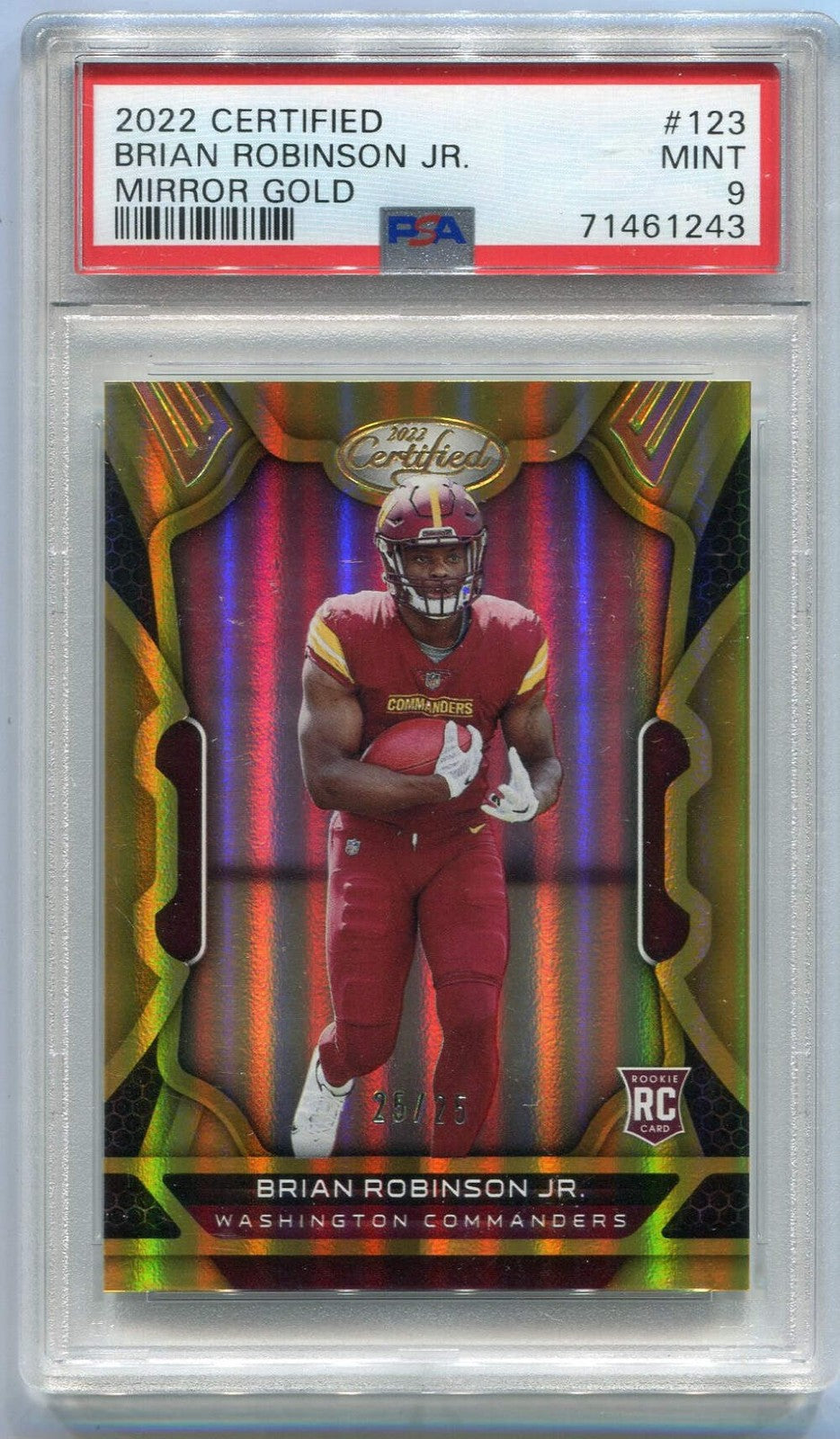 Brian Robinson Jr 2022 Panini Certified Mirror Gold Rc #123 25/25 Psa Graded 9