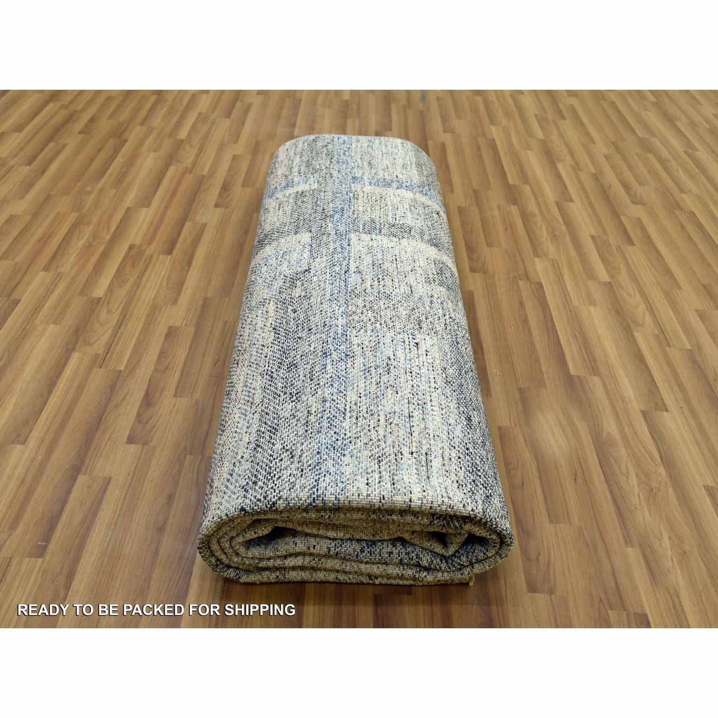9'X12'1" Gray Geometric Opened Up Plaid Design Wool Hand Knotted Rug