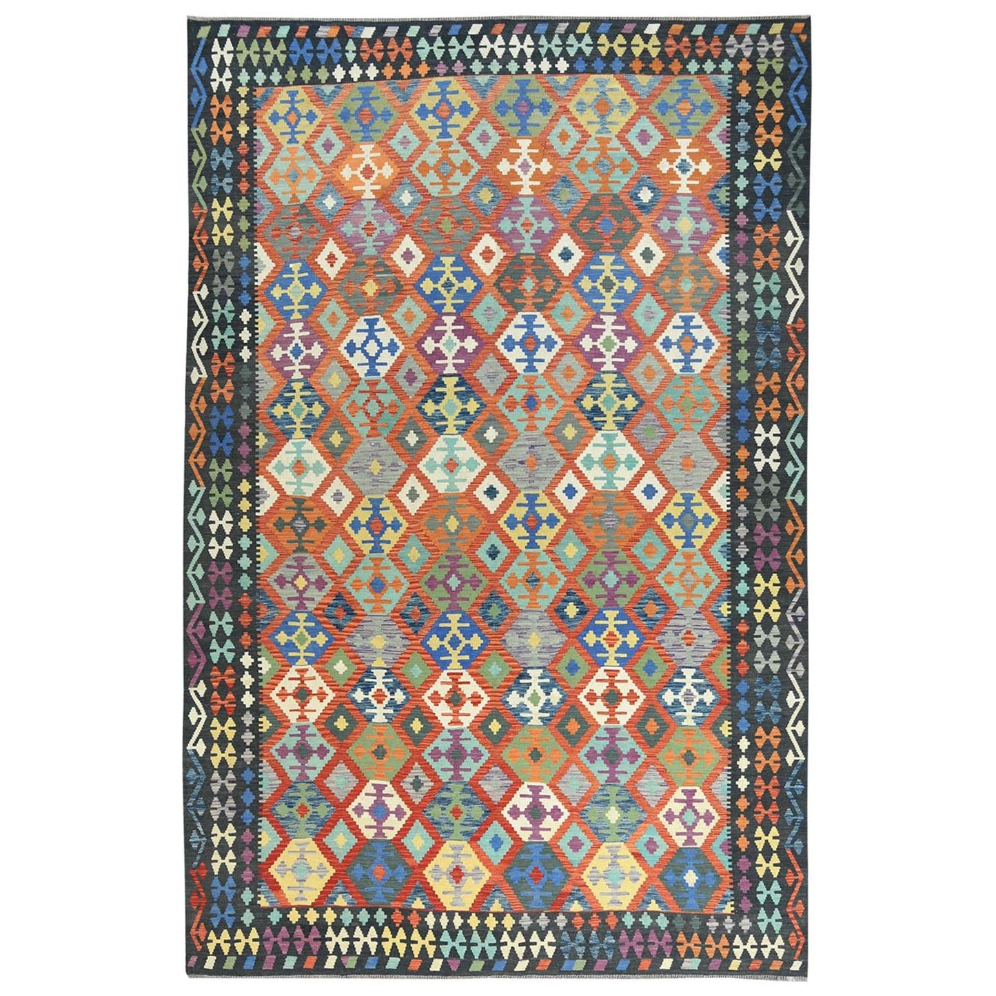10'5"X15'10" Colorful Hand Woven Afghan Kilim Organic Wool Oversized Rug