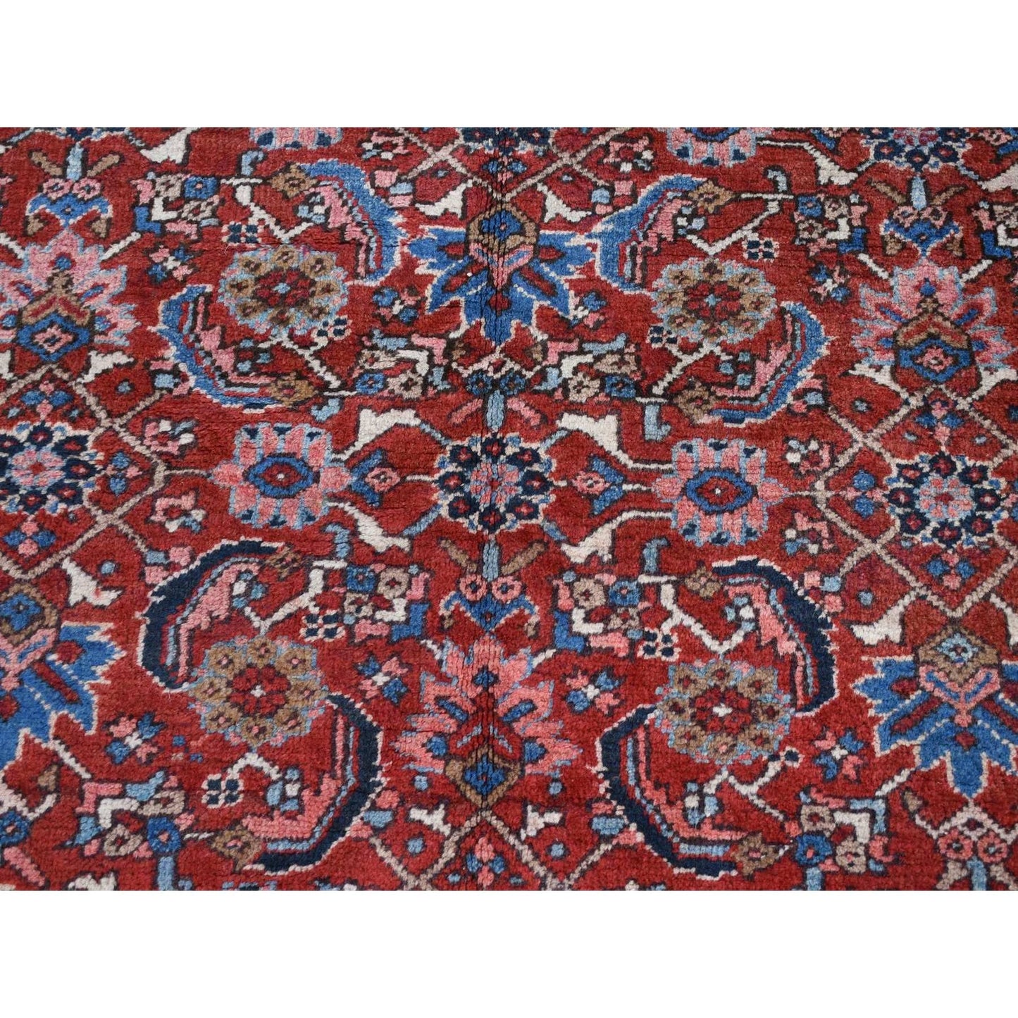 7'3"X9'7" Red Antique Zoroastrian Heris Hand Knotted Pure Wool Clean Rug