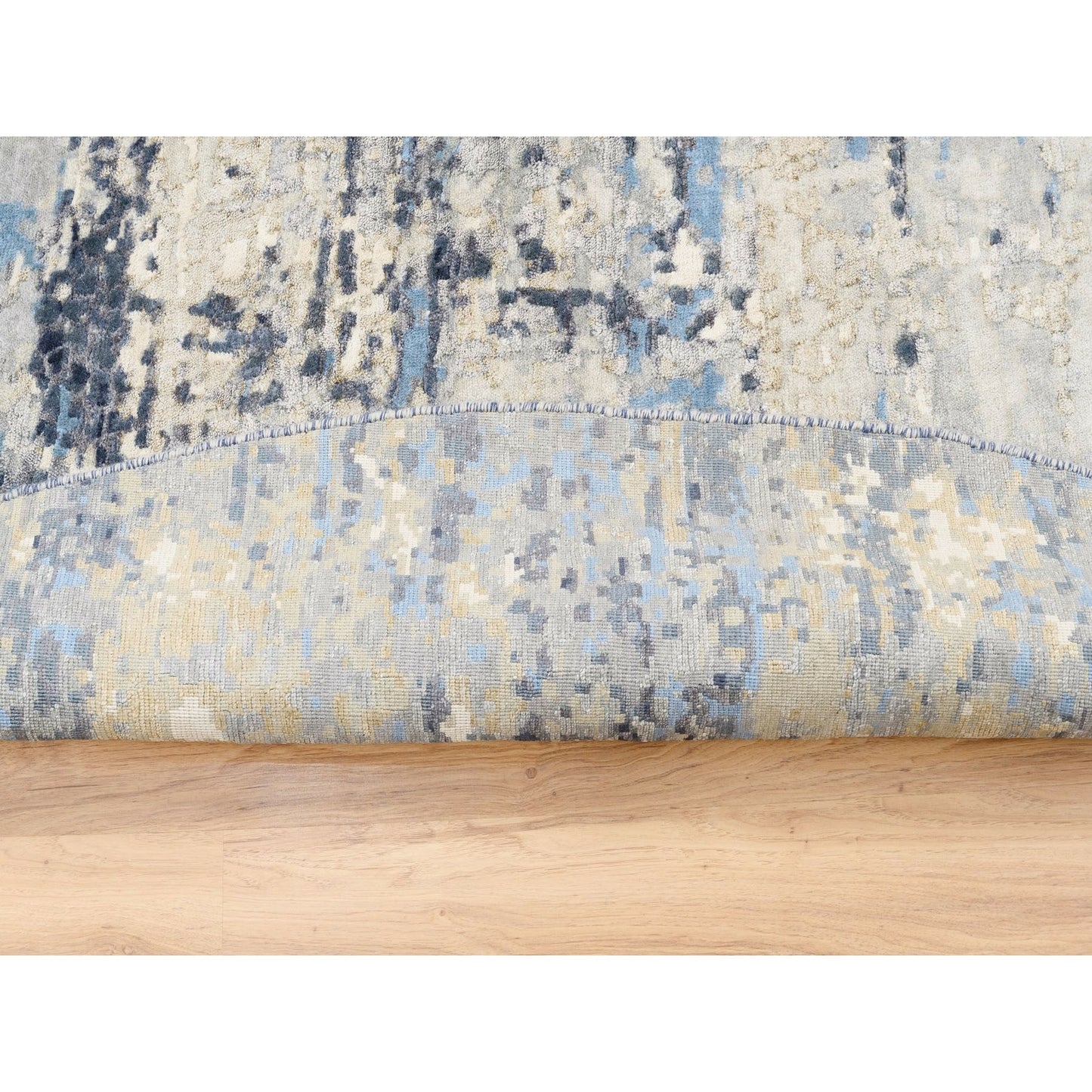 10'X10' Wool-Silk Blue Abstract Mosaic Design Hand Knotted Rug Square