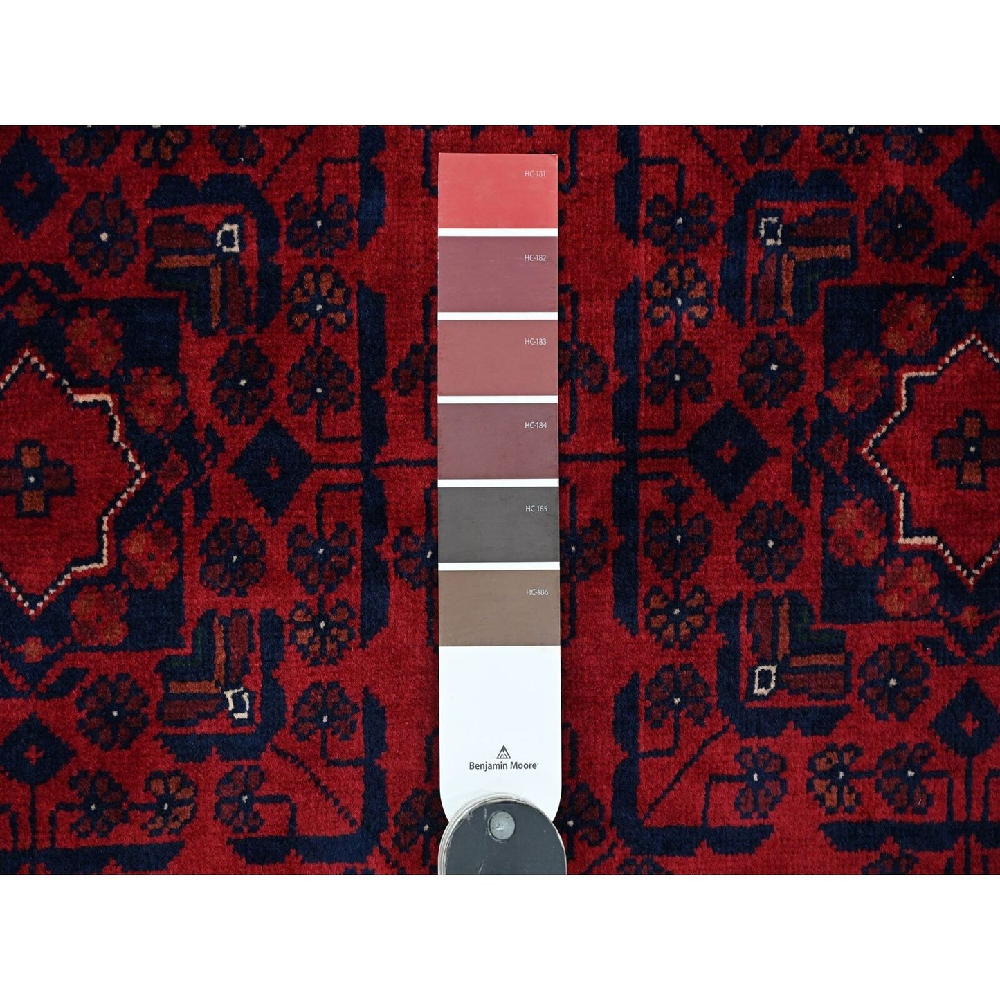 9'10"X12'10" Red Hand Knotted Afghan Khamyab Geometric Design Wool Rug