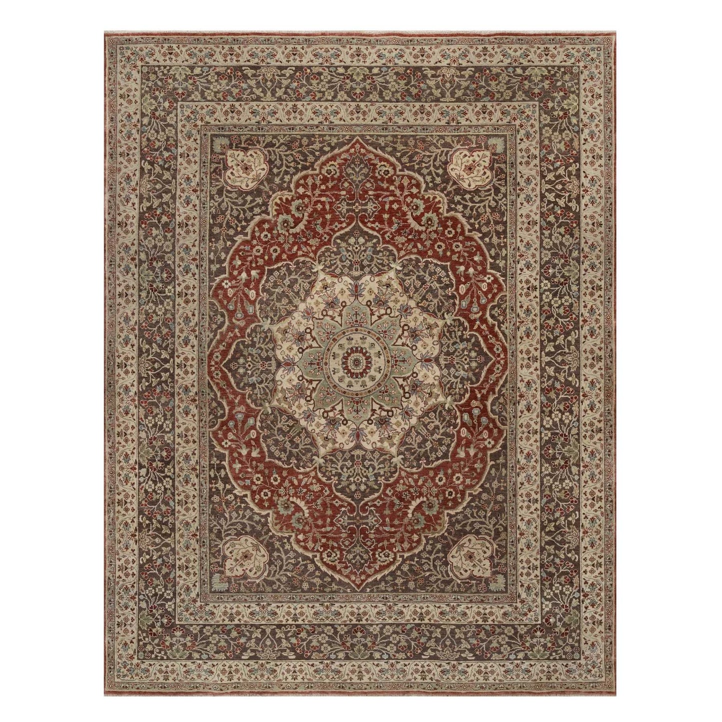 7'10"X10'1" Red Antiqued Fine Heris Re-Creation Hand Knotted Wool Rug