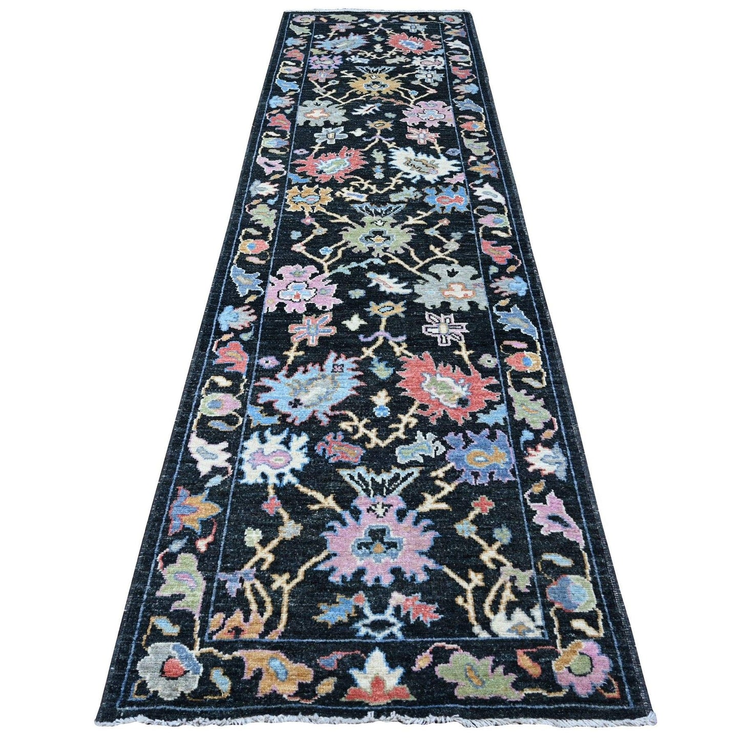3'2"X11'5" Midnight Black Afghan Angora Oushak Runner Oriental Rug