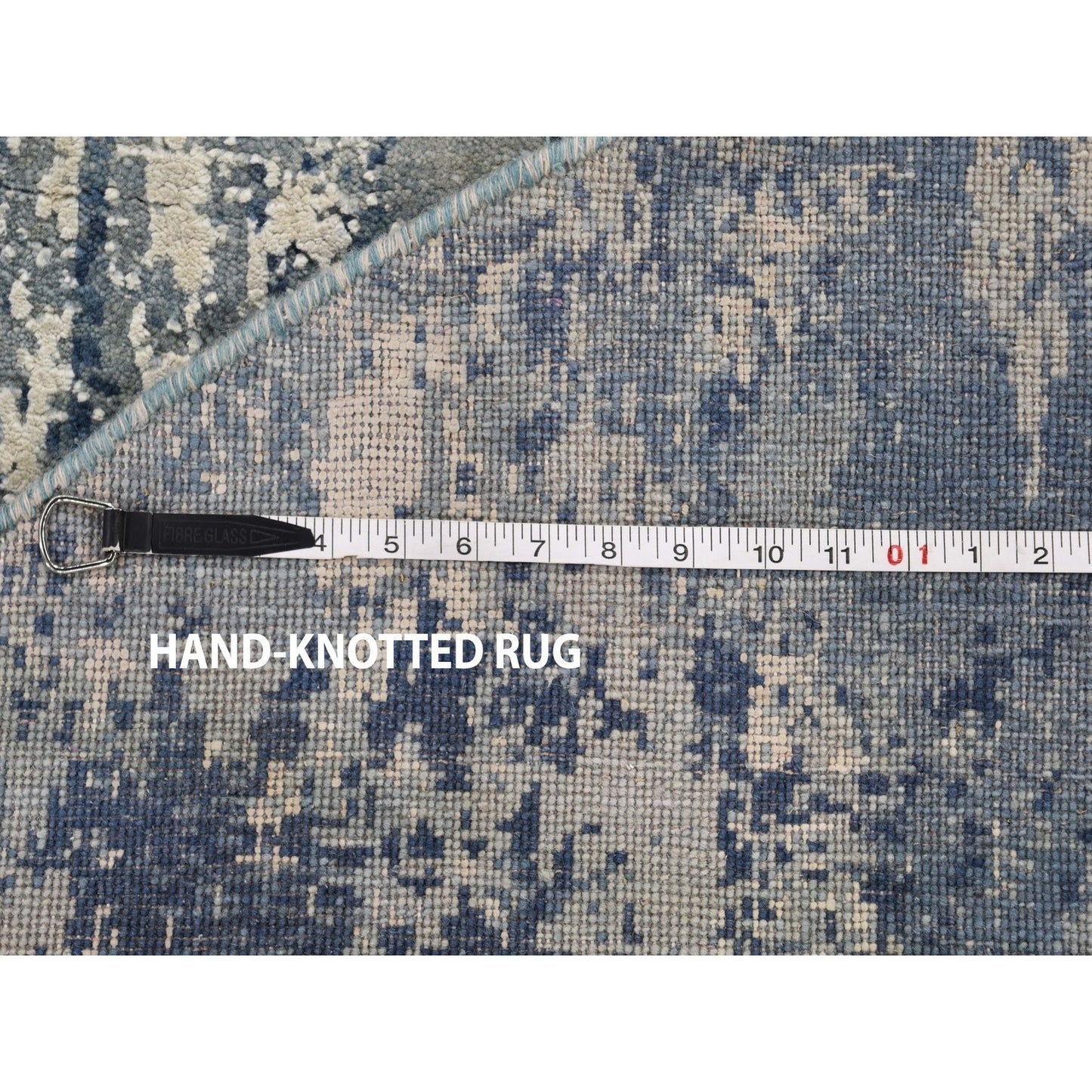 6'2"X6'2" Round Abstract Design Wool And Pure Silk Blue Hand Knotted Rug