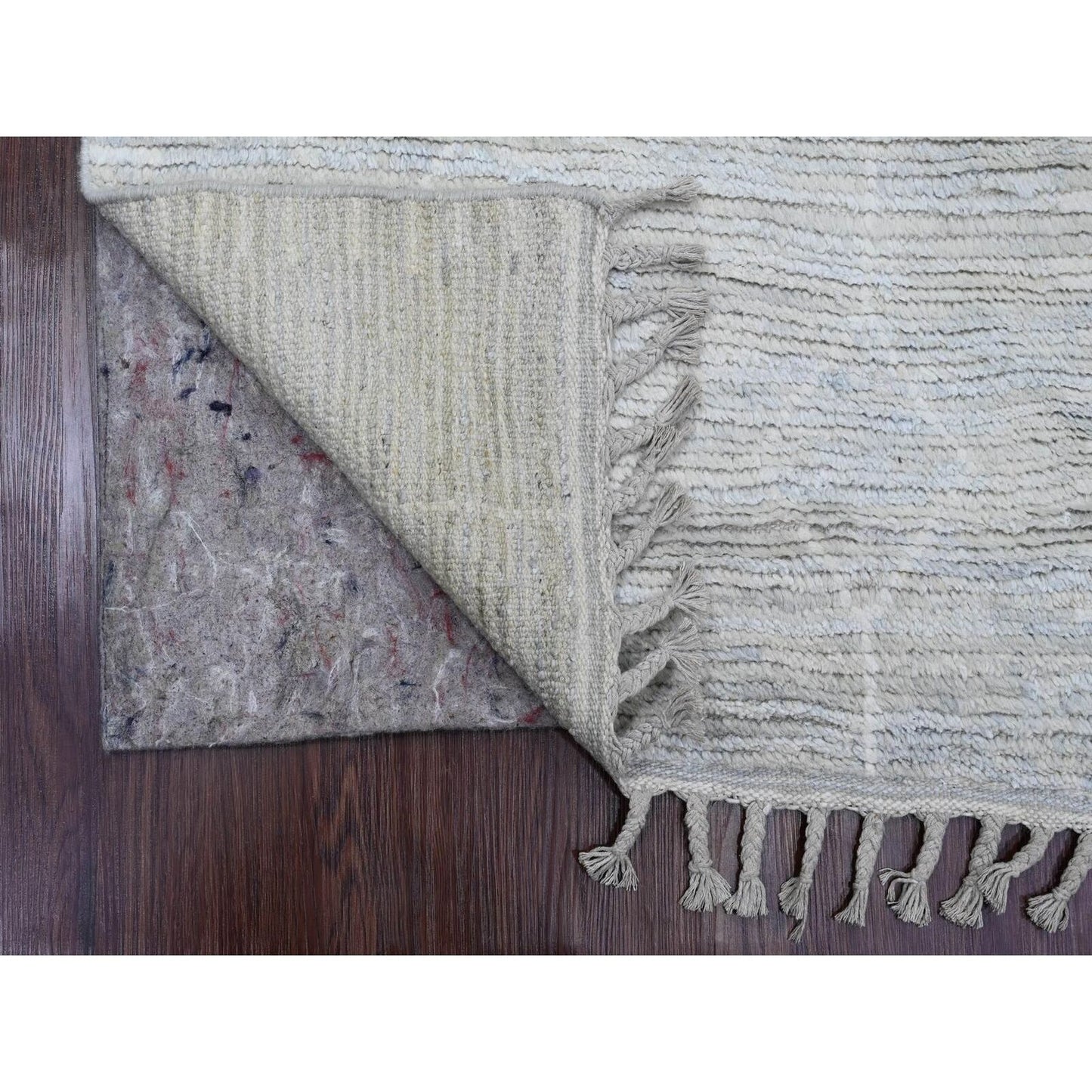 2'6"X12'9" White Wool Geometric Moroccan Weave Hand Knotted Runner Rug