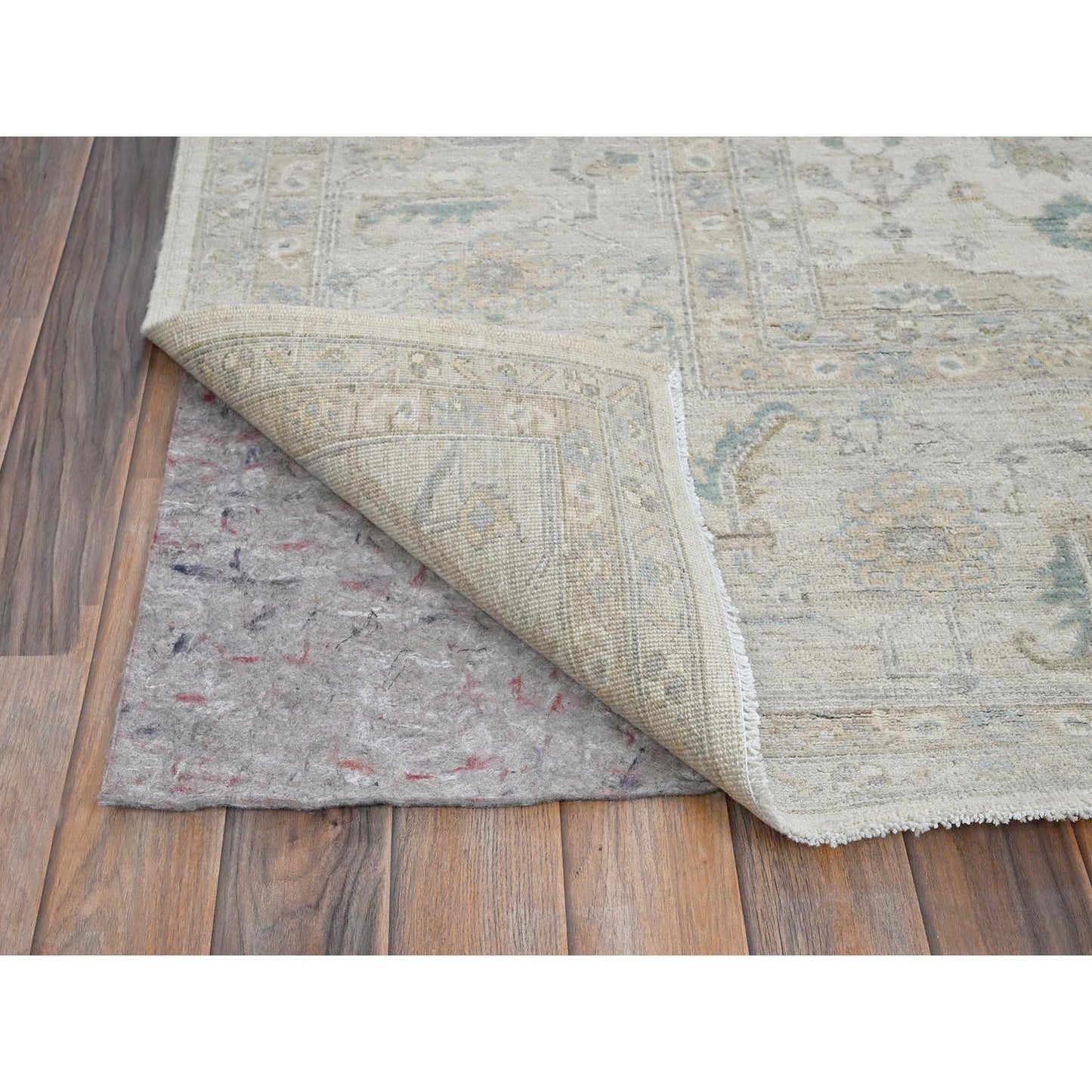 9'1"X11'8" Chiffon White White Wash Peshawar Hand Knotted Pure Wool Rug