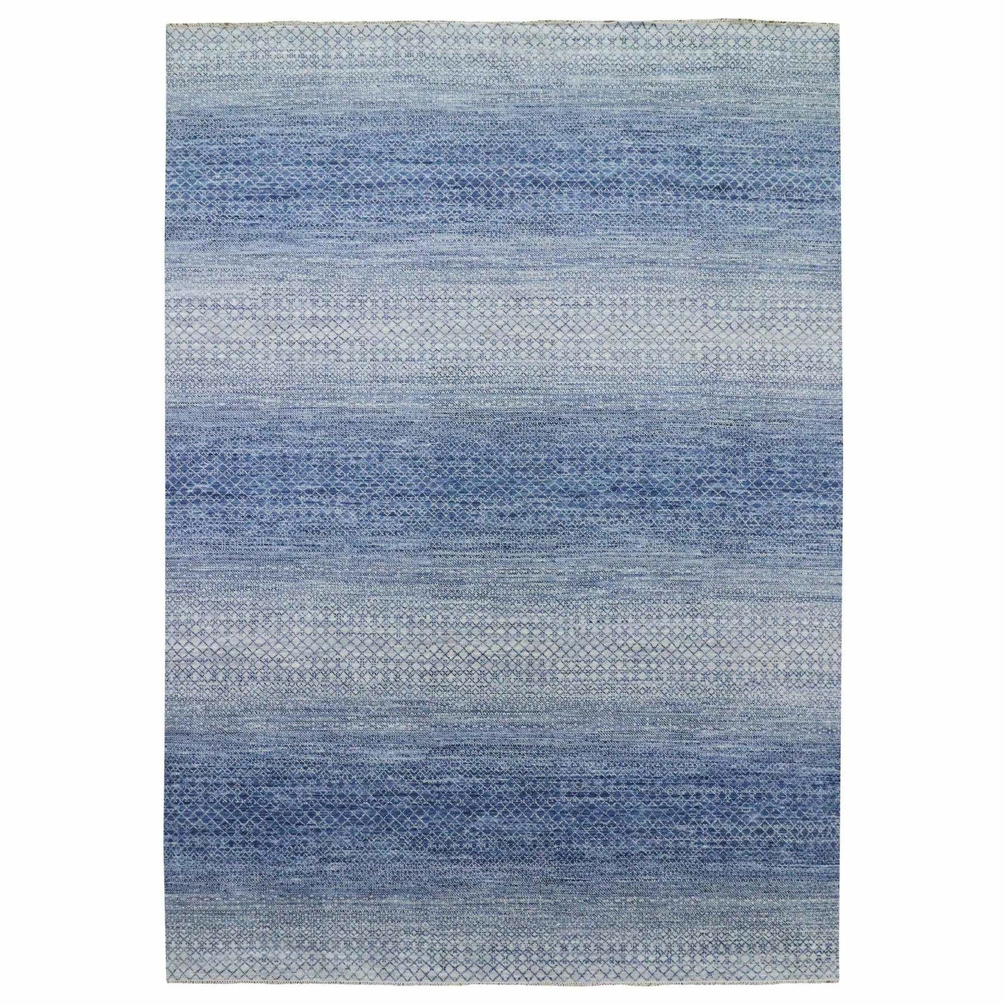 10'X14'1" Blue Modern Chiaroscuro Collection Pure Wool Hand Knotted Rug