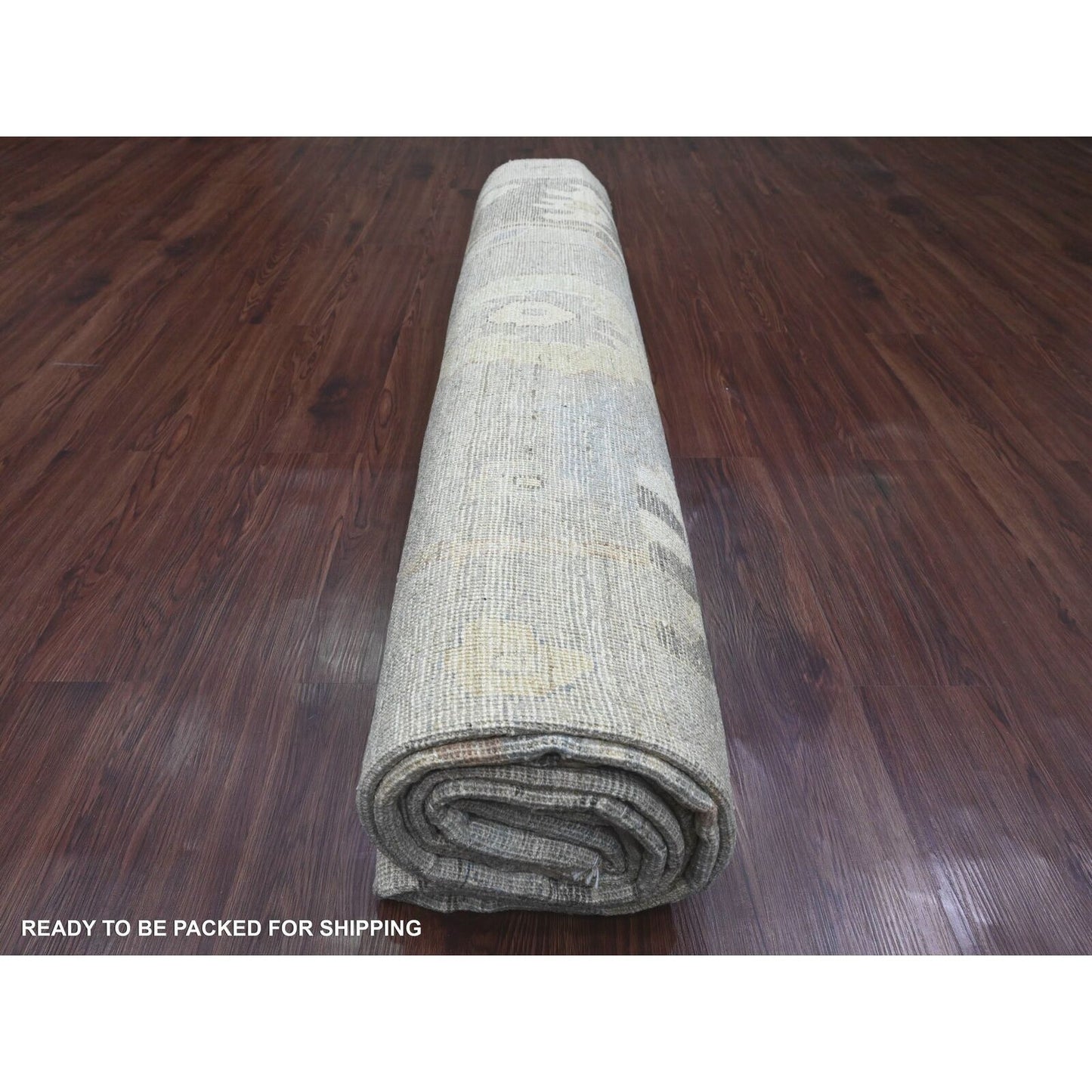9'10"X13'6" Gray Afghan Angora Oushak Leaf Design Hand Knotted Wool Rug