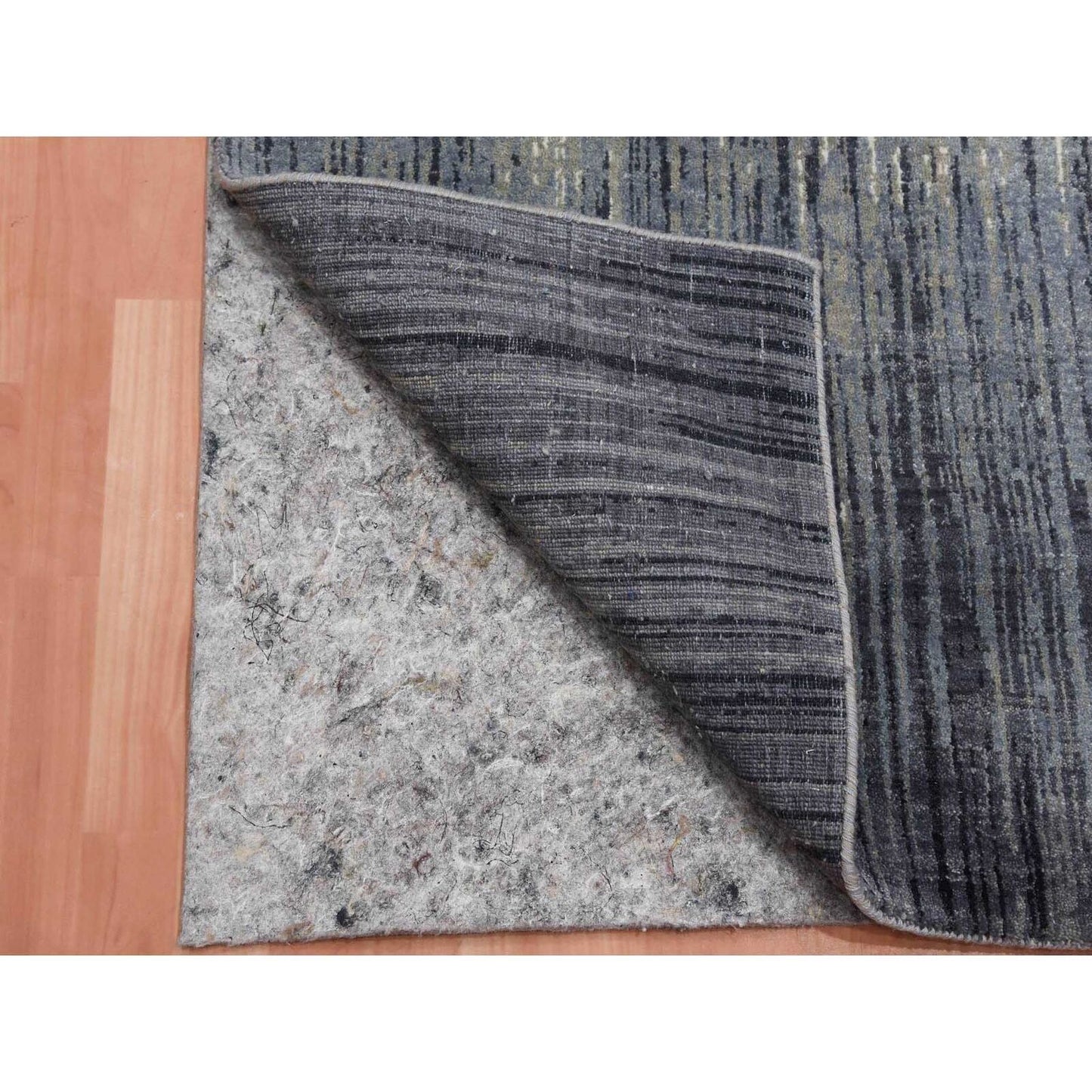 2'6"X8' Gray And Black Wool Hand Knotted Modern Ombre Design Runner Rug