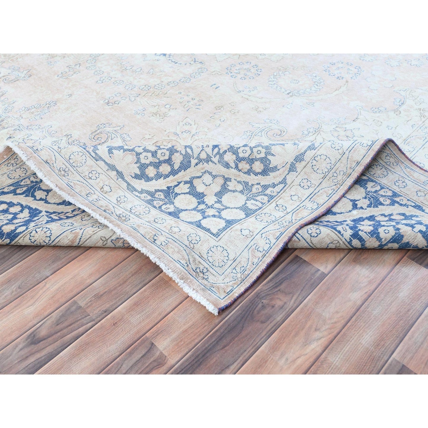 10'2"X13'4" Red Hand Knotted Worn Wool Distressed Look Old Farsian Rug