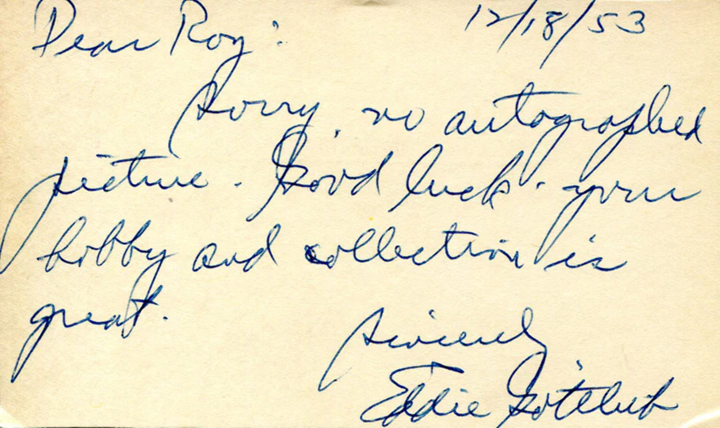 Eddie Gottlieb Autographed 1953 Vintage 3X5 Index
