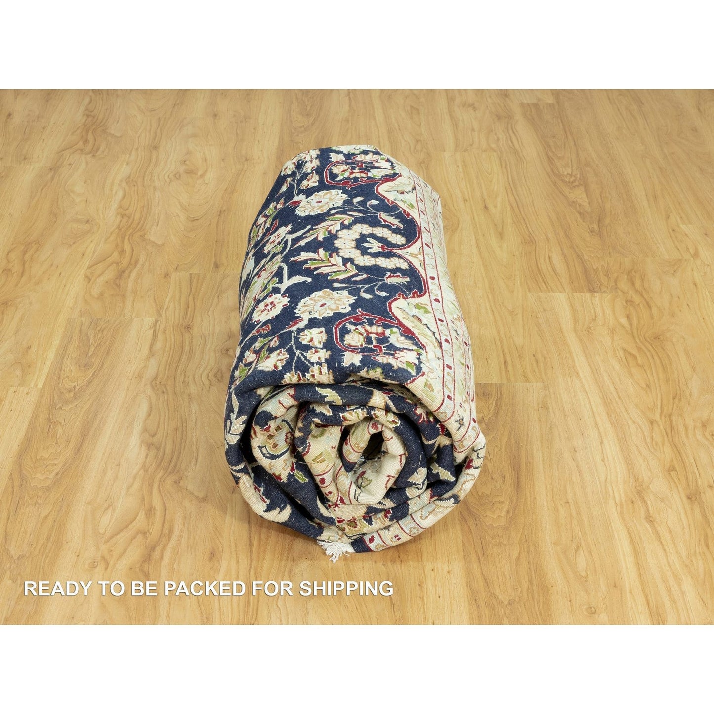 7'9"X9'9" Dark Night Blue Nain Floral Design 250 Kpsi Hand Knotted Rug