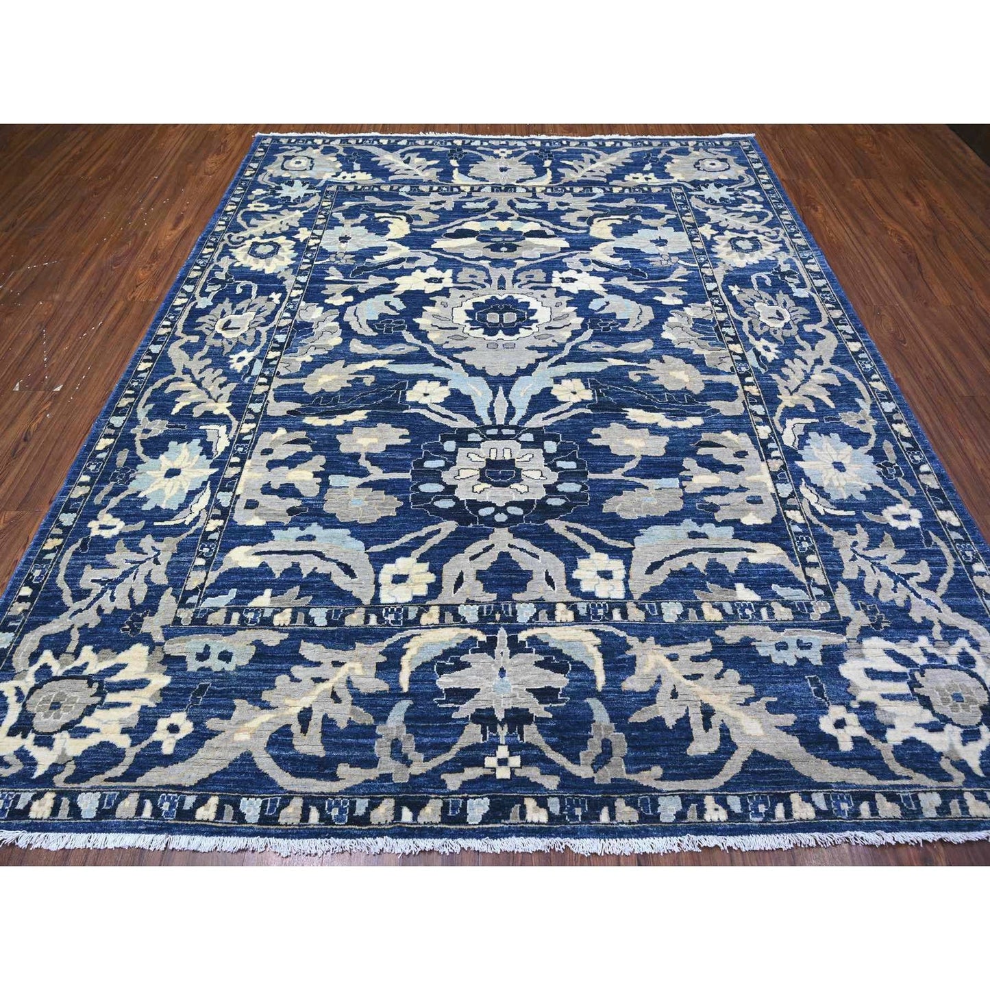 8'3"X9'8" Honorable Blue Wool Hand Knotted Peshawar Mahal Design Rug