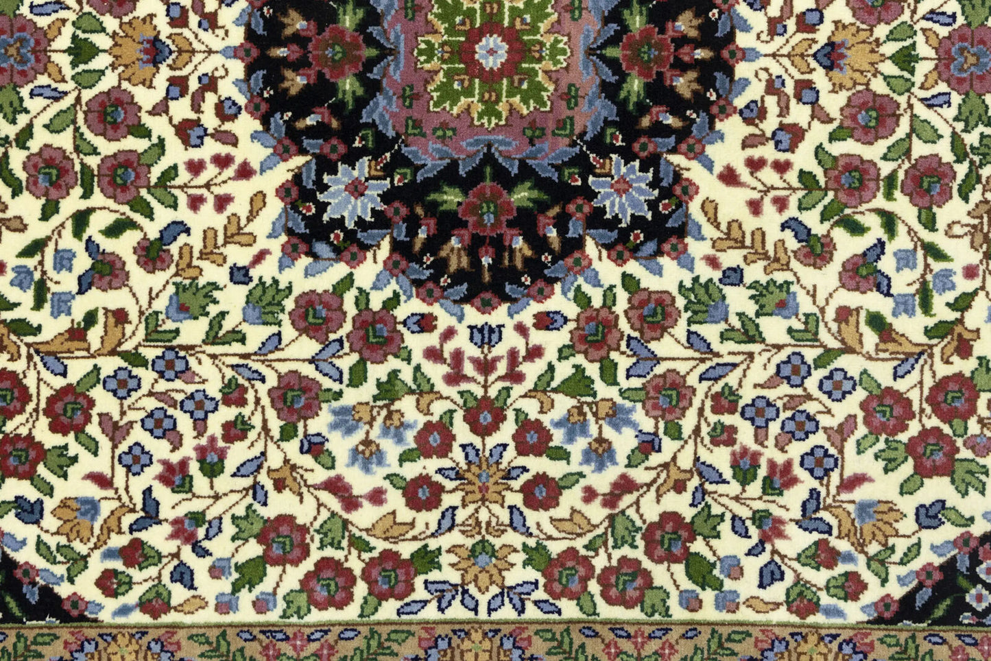 Handmade Kirman Oriental Rug Cream & Blue Floral