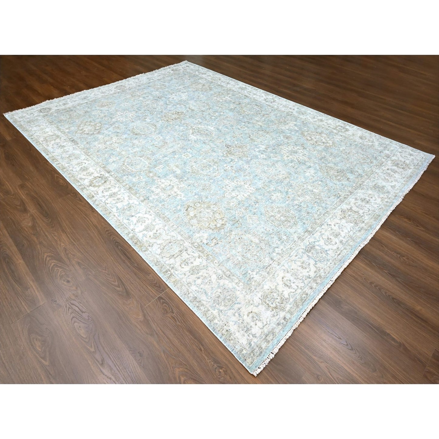 9'X12'1" Gray Antiqued Ziegler Mahal Design All Wool Hand Knotted Rug