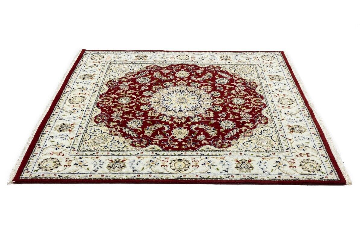 6X6 Ft Square Red Floral Indo-Nain Rug Classic