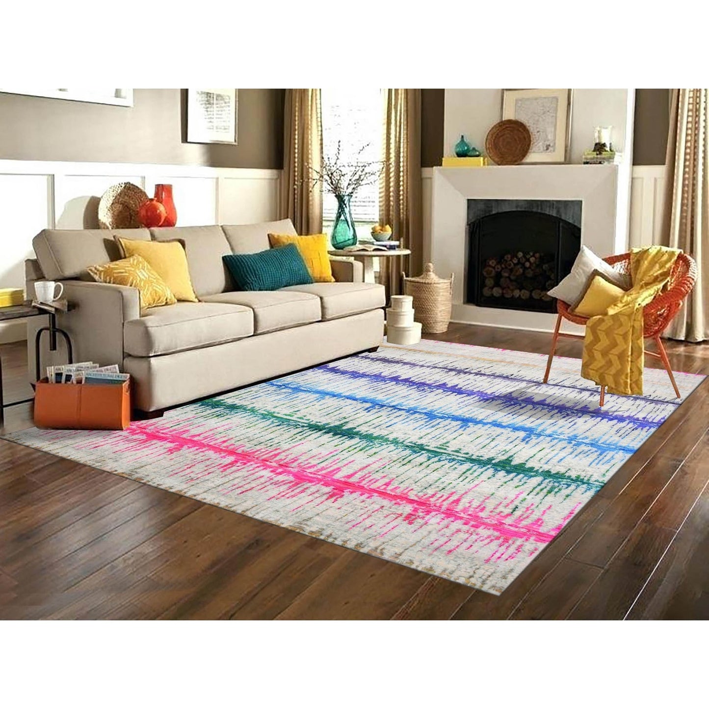 9'1"X12' Ivory The Cardiac Sari Silk With Wool Hand Knotted Rug