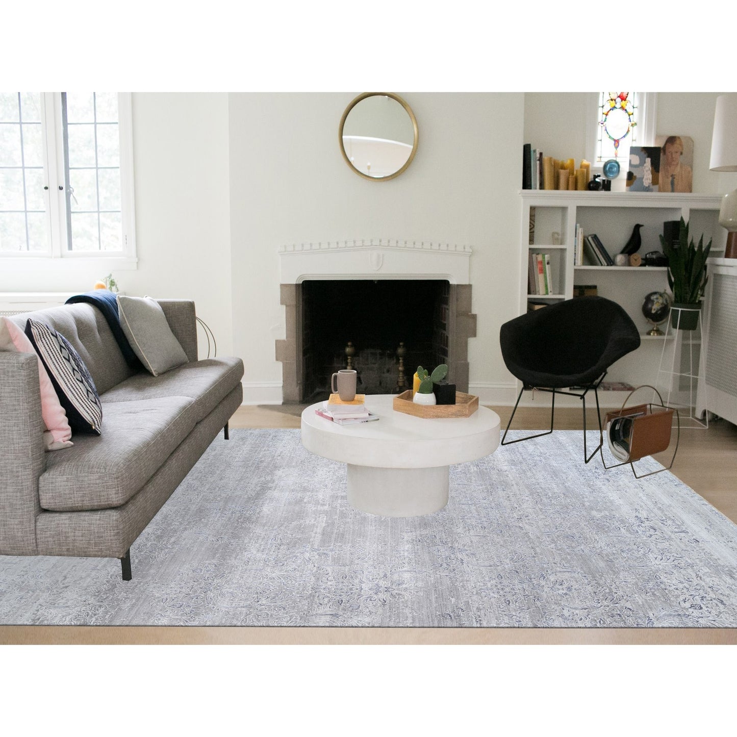 10'X13'10" Ivory Hand Knotted Damask Design Wool And Plant Based Silk Rug