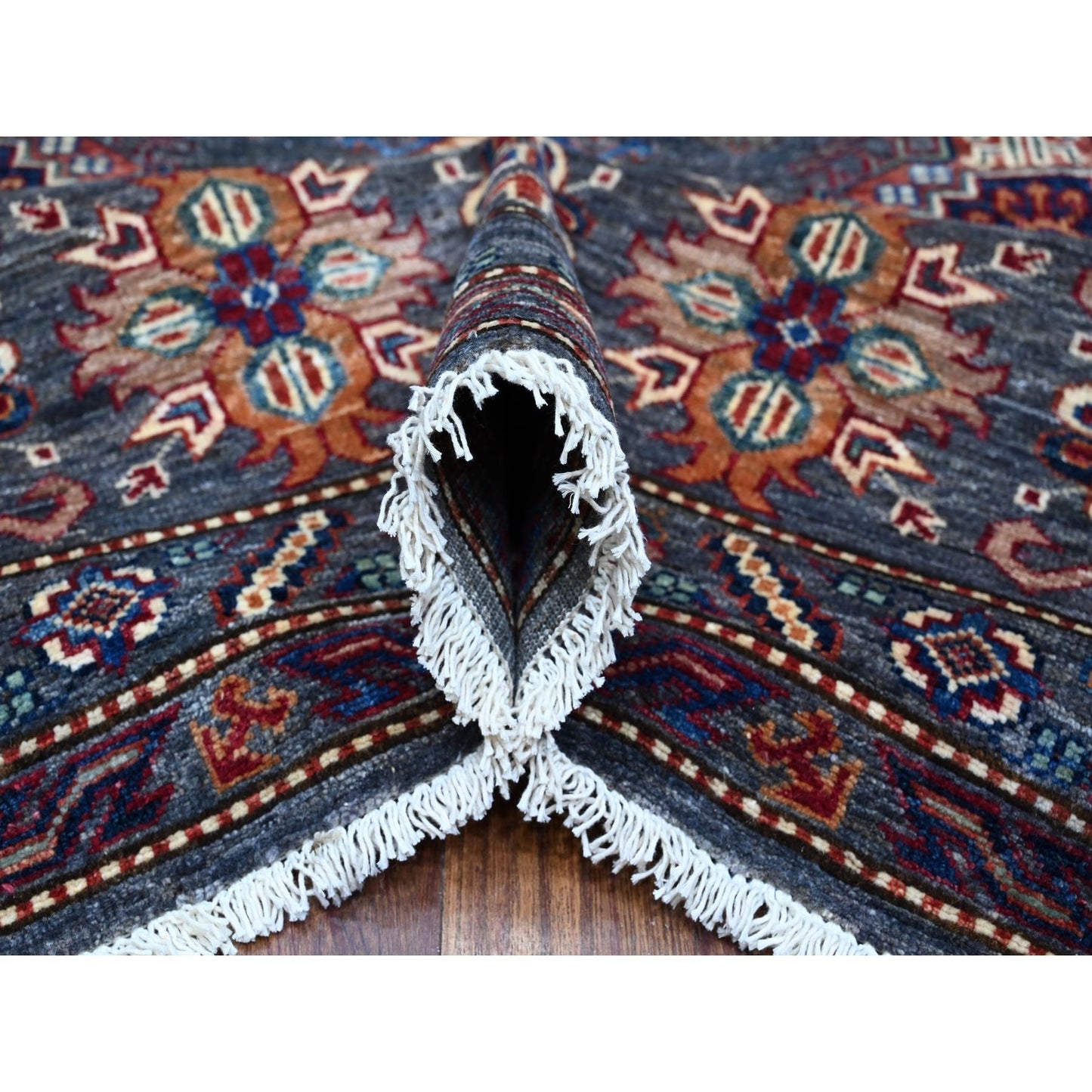 9'X12'1" Gray Wool Hand Knotted Super Kazak Tribal Pattern Oriental Rug