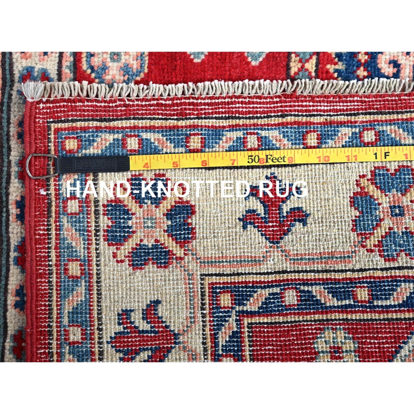 3'5"X5' Red Kazak With Geometric Design Soft Wool Hand Knotted Oriental Rug