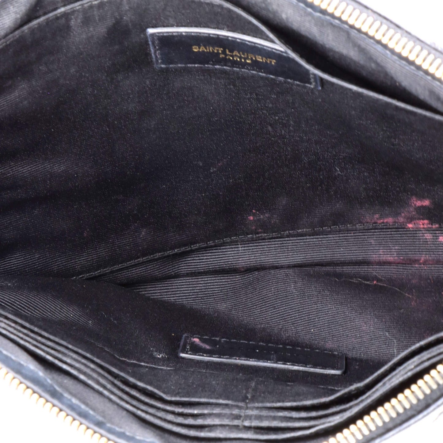 Saint Laurent Classic Monogram Wristlet Pouch Matelasse Chevron Leather Medium