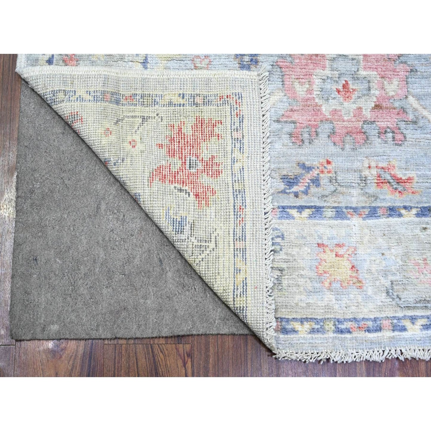 4'X10' Gray Afghan Angora Oushak Pure Wool Hand Knotted Wide Runner Rug