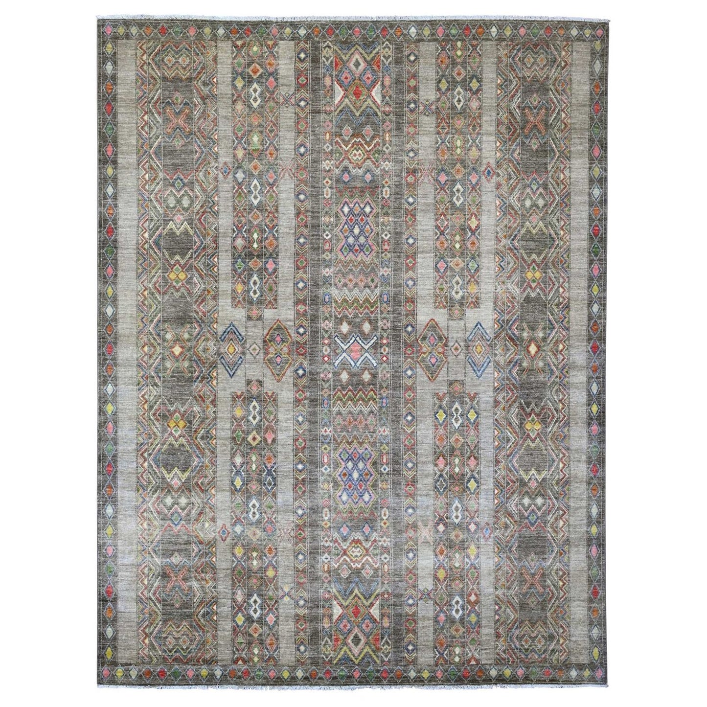 9'X11'8" Gray Moroccan Berber Influence Pattern All Wool Hand Knotted Rug