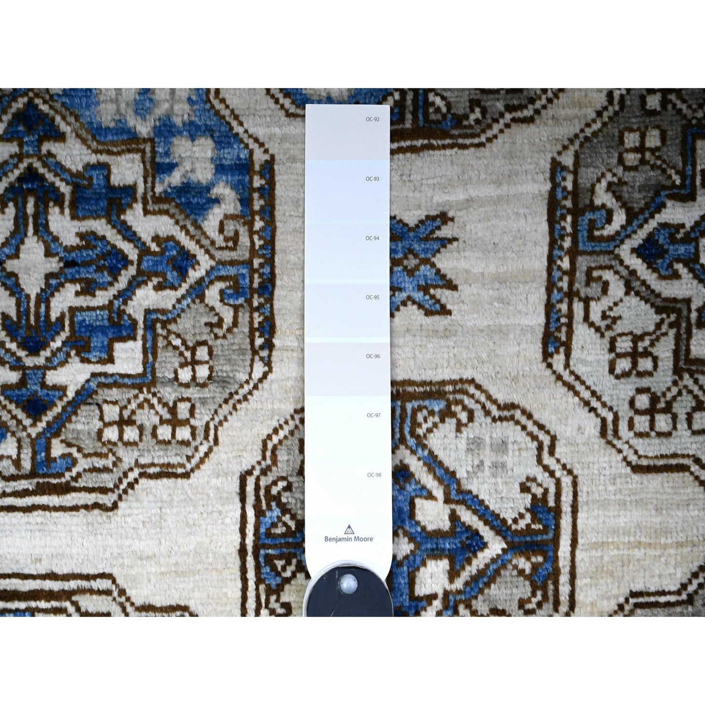 9'1"X12' Porcelain Ivory Afghan Ersari Design Hand Knotted Wool Rug