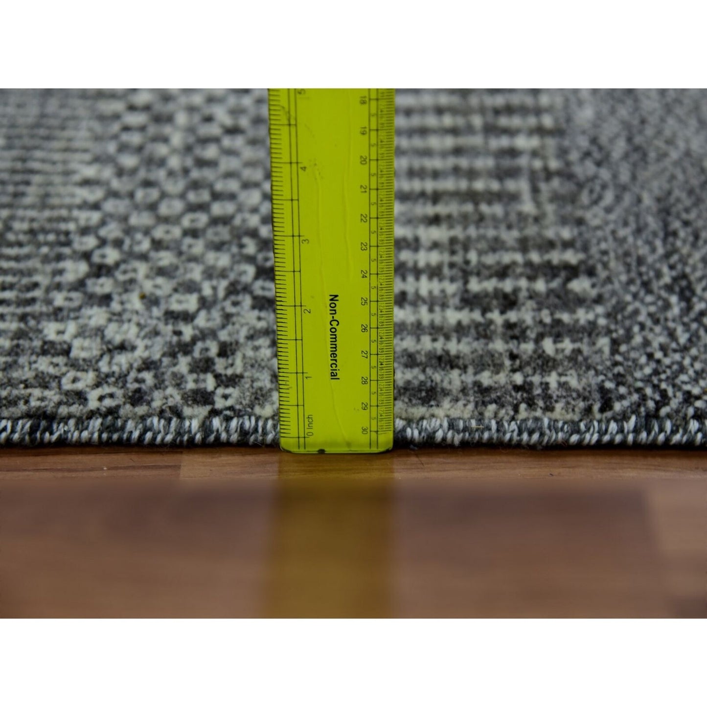 2'7"X11'8" Flint Gray Hand Knotted Grass Design Undyed Wool Runner Rug