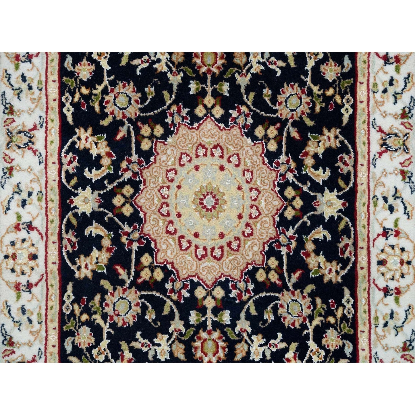 2'6"X11'10" Blue Nain 250 Kpsi Hand Knotted Wool Runner Oriental Rug