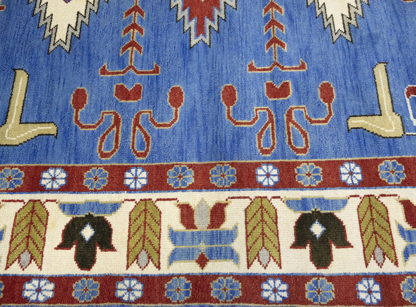 Farmho Boho Blue Geometric Kazak Oriental Rug