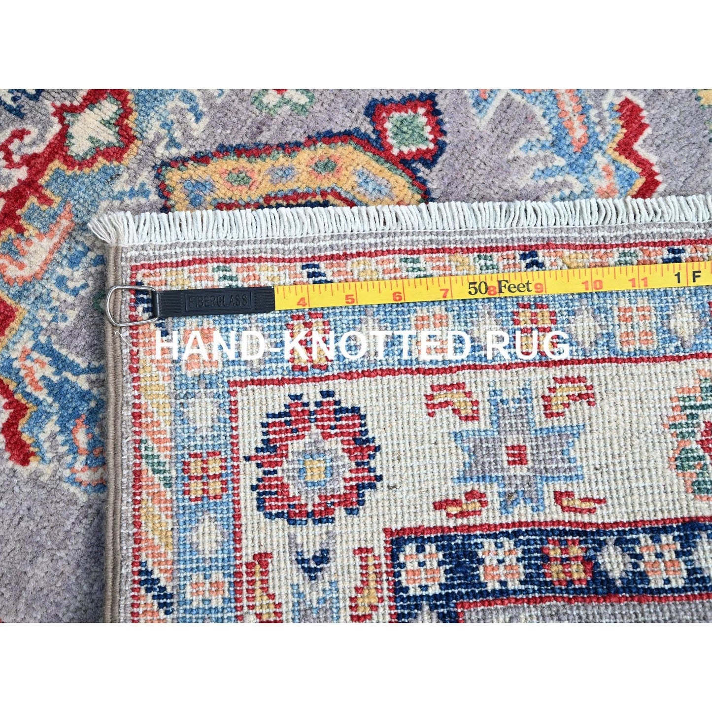 2'9"X7'10" Gray Kazak Tribal Medallions Hand Knotted Oriental Runner Rug