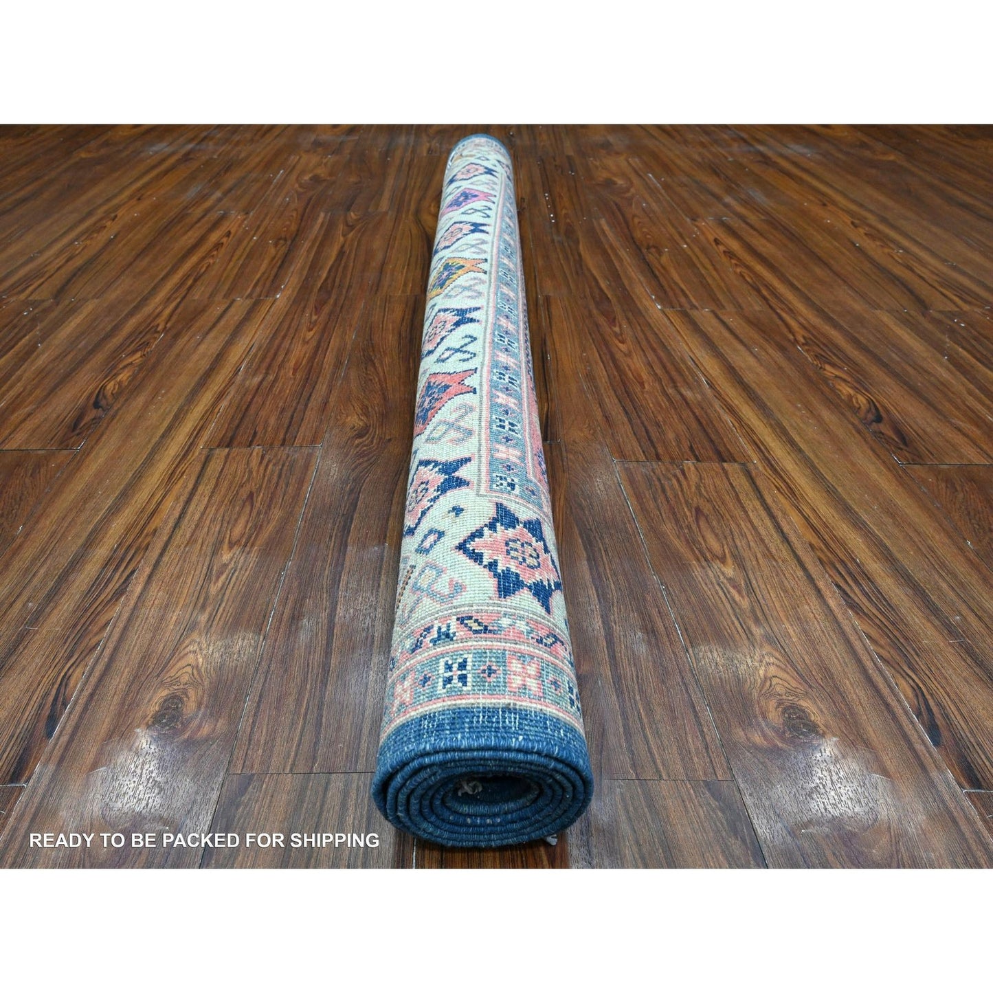 5'X6'10" Lowes Blue Multiple Borders Vibrant Fusion Kazak Oriental Rug