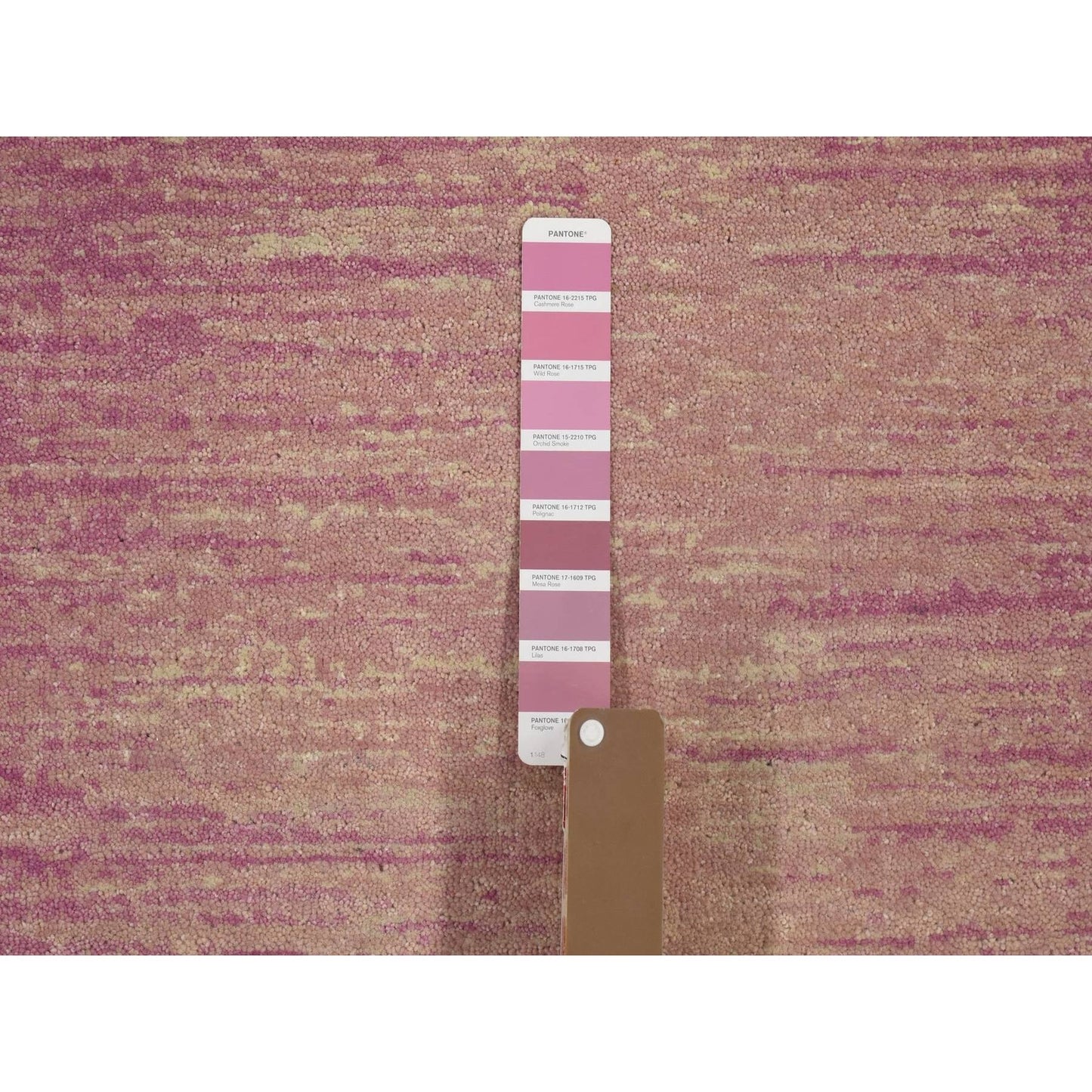 2'6"X12'4" Pink Hand Knotted Zero Pile Pure Wool Only Runner Rug