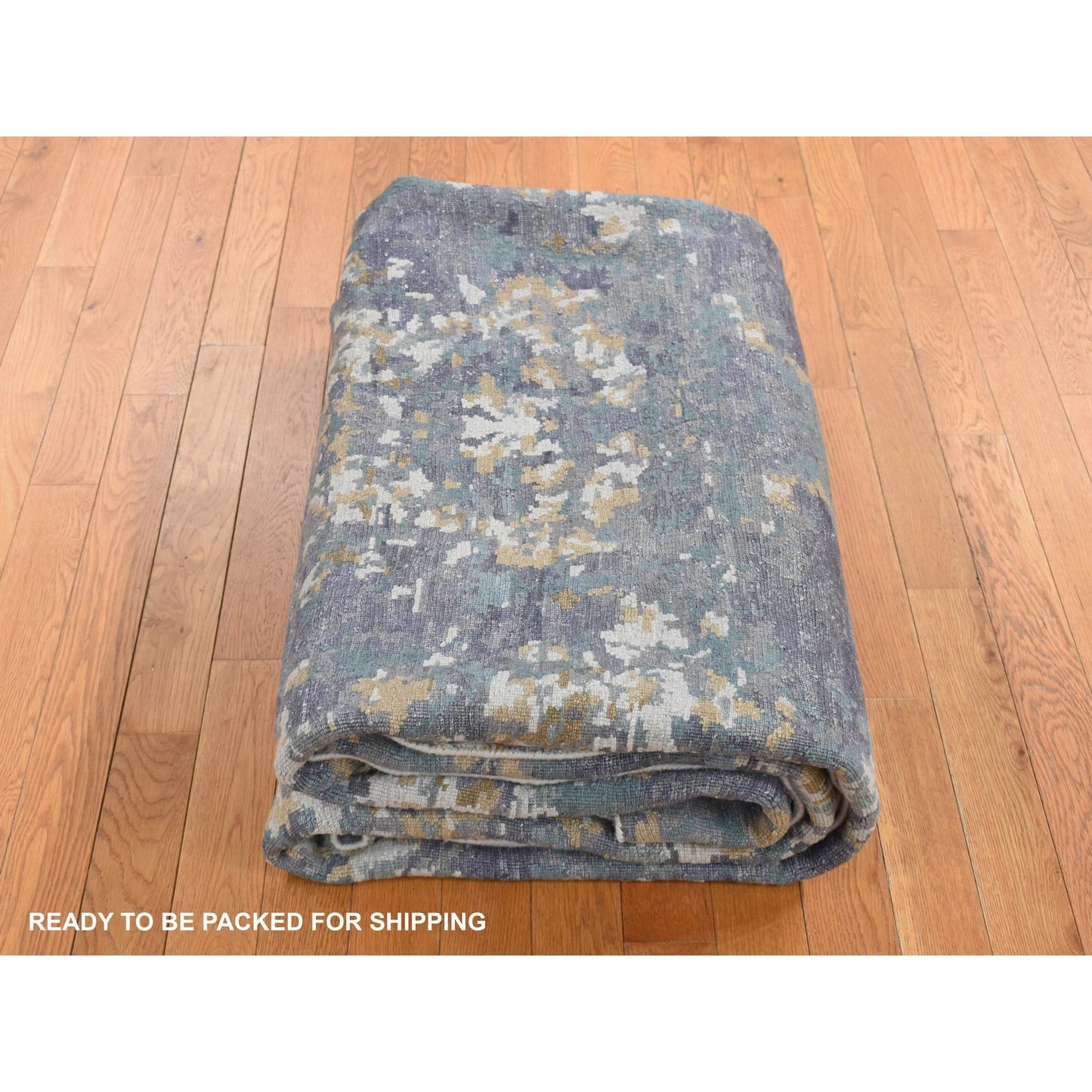 8'X9'10" Gray Abstract Design Wool And Silk Hand Knotted Oriental Rug