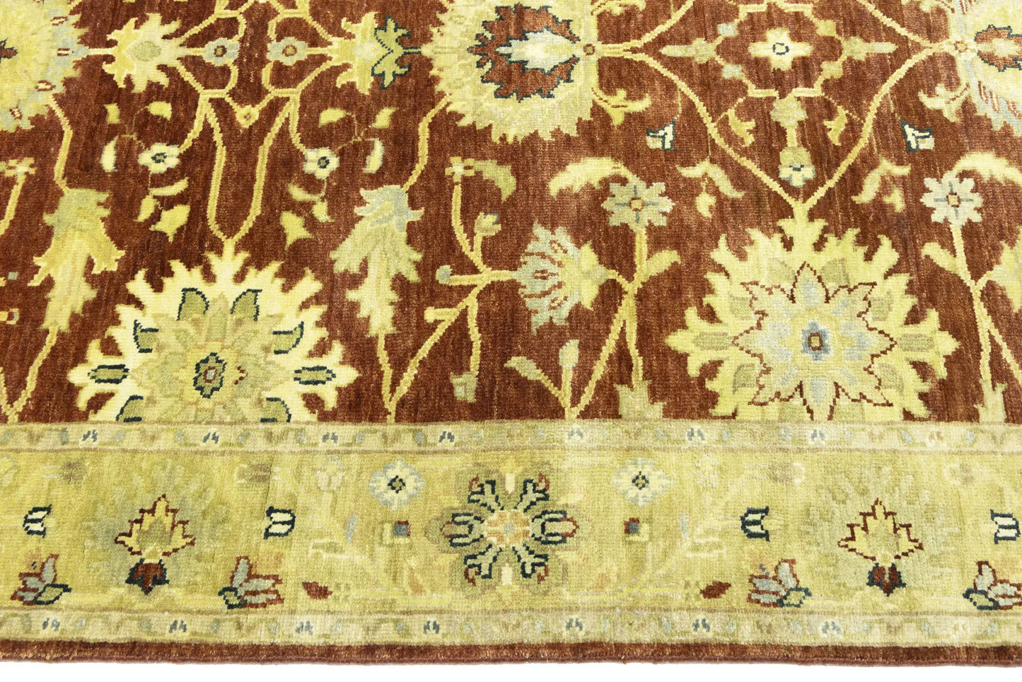 Rust Oushak Chobi Hand-Knotted Wool Rug Floral